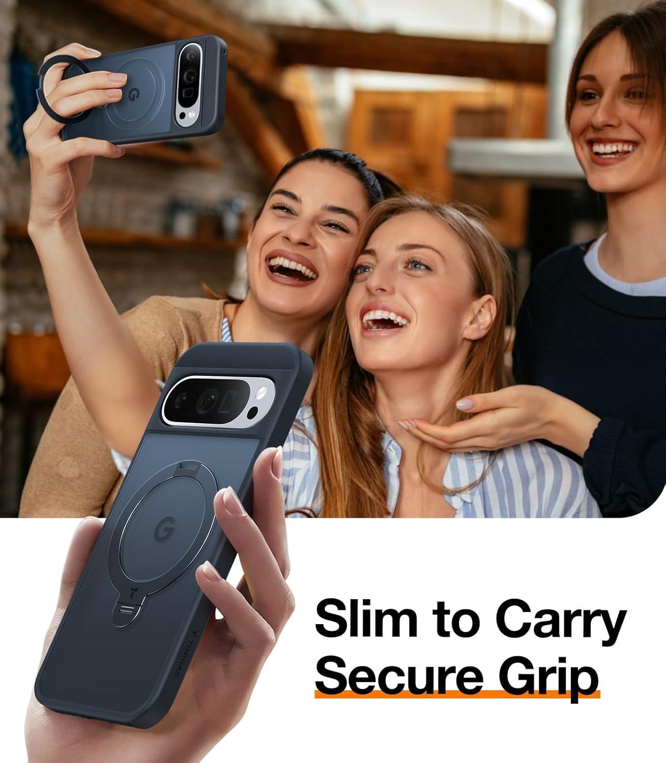 imageTORRAS Q3 Spin Magnetic 360 Stand for Google Pixel 10 Pro Case 10 Case Fit for Magsafe 4X Military Grade Protection Shockproof Pixel 10 Pro Phone Case with Stand Translucent BlackBlack