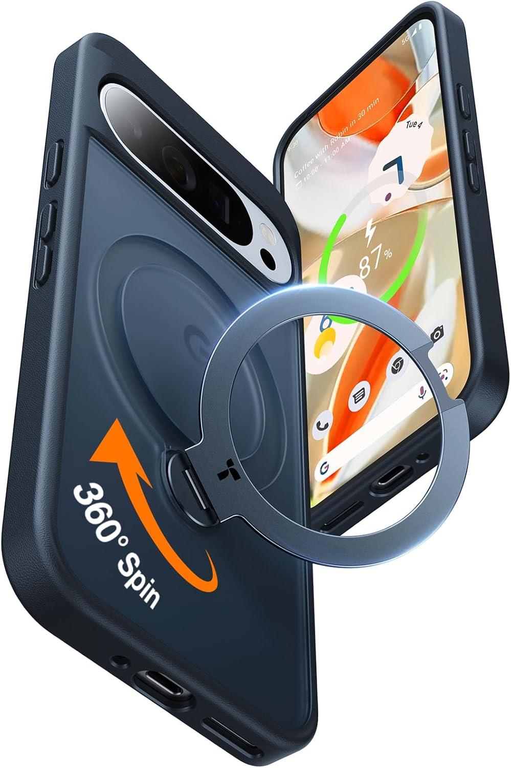 imageTORRAS Q3 Spin Magnetic 360 Stand for Google Pixel 10 Pro Case 10 Case Fit for Magsafe 4X Military Grade Protection Shockproof Pixel 10 Pro Phone Case with Stand Translucent BlackBlack