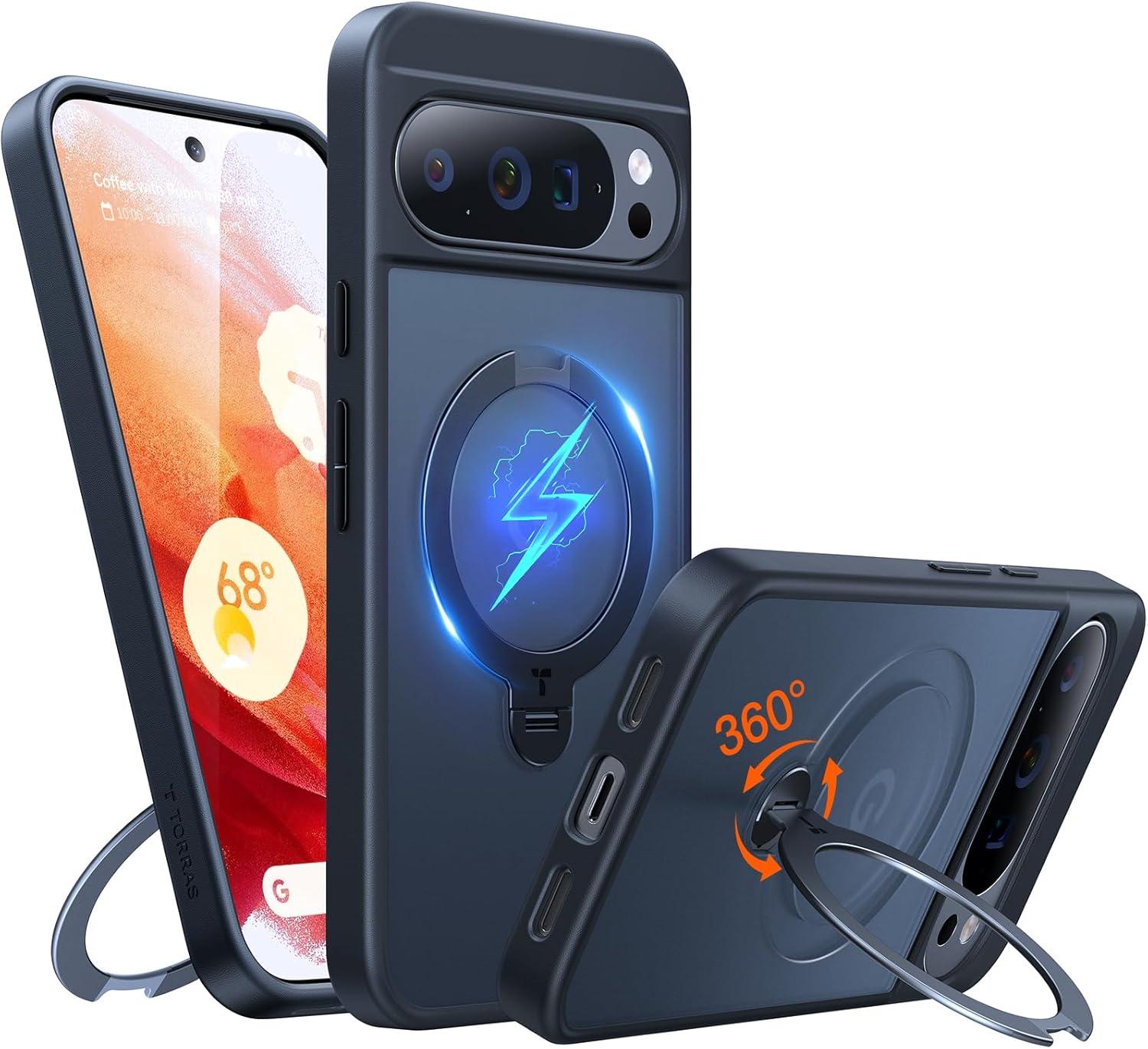 imageTORRAS Q3 Spin Magnetic 360 Stand for Google Pixel 10 Pro Case 10 Case Fit for Magsafe 4X Military Grade Protection Shockproof Pixel 10 Pro Phone Case with Stand Translucent BlackBlack