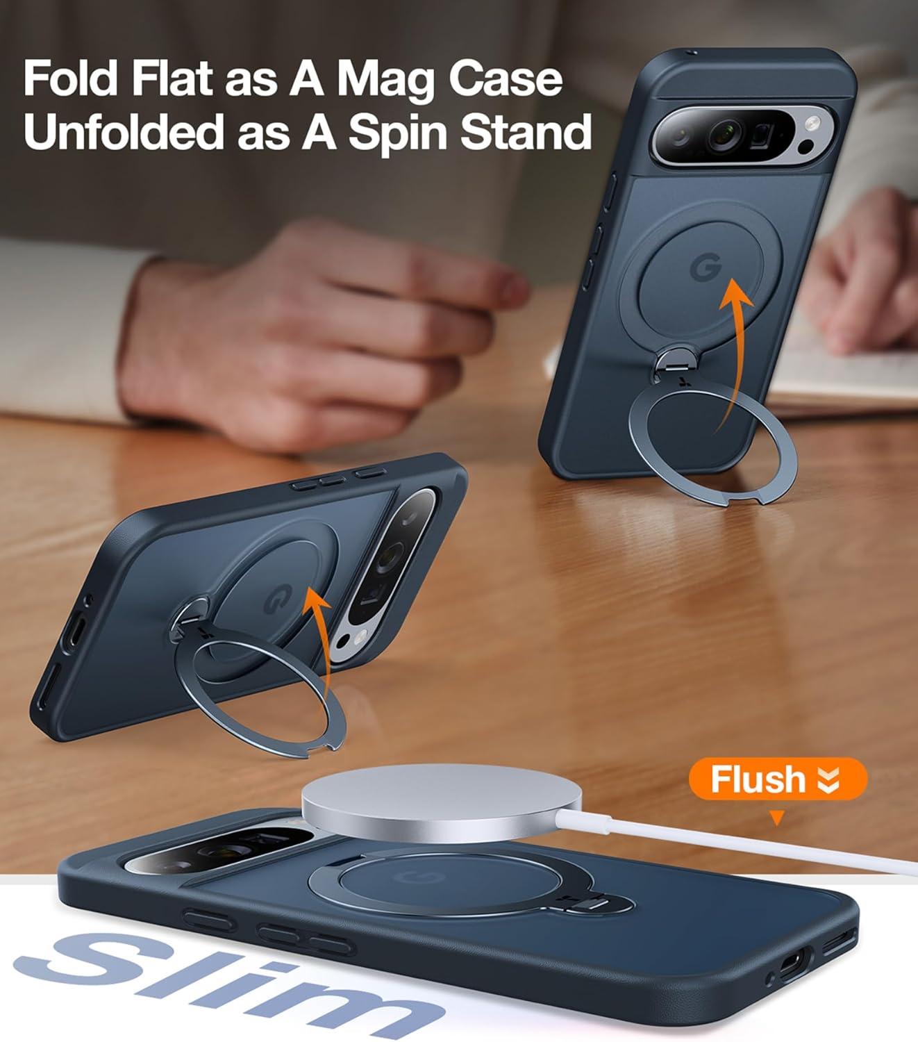 imageTORRAS Q3 Spin Magnetic 360 Stand for Google Pixel 10 Pro Case 10 Case Fit for Magsafe 4X Military Grade Protection Shockproof Pixel 10 Pro Phone Case with Stand Translucent BlackBlack