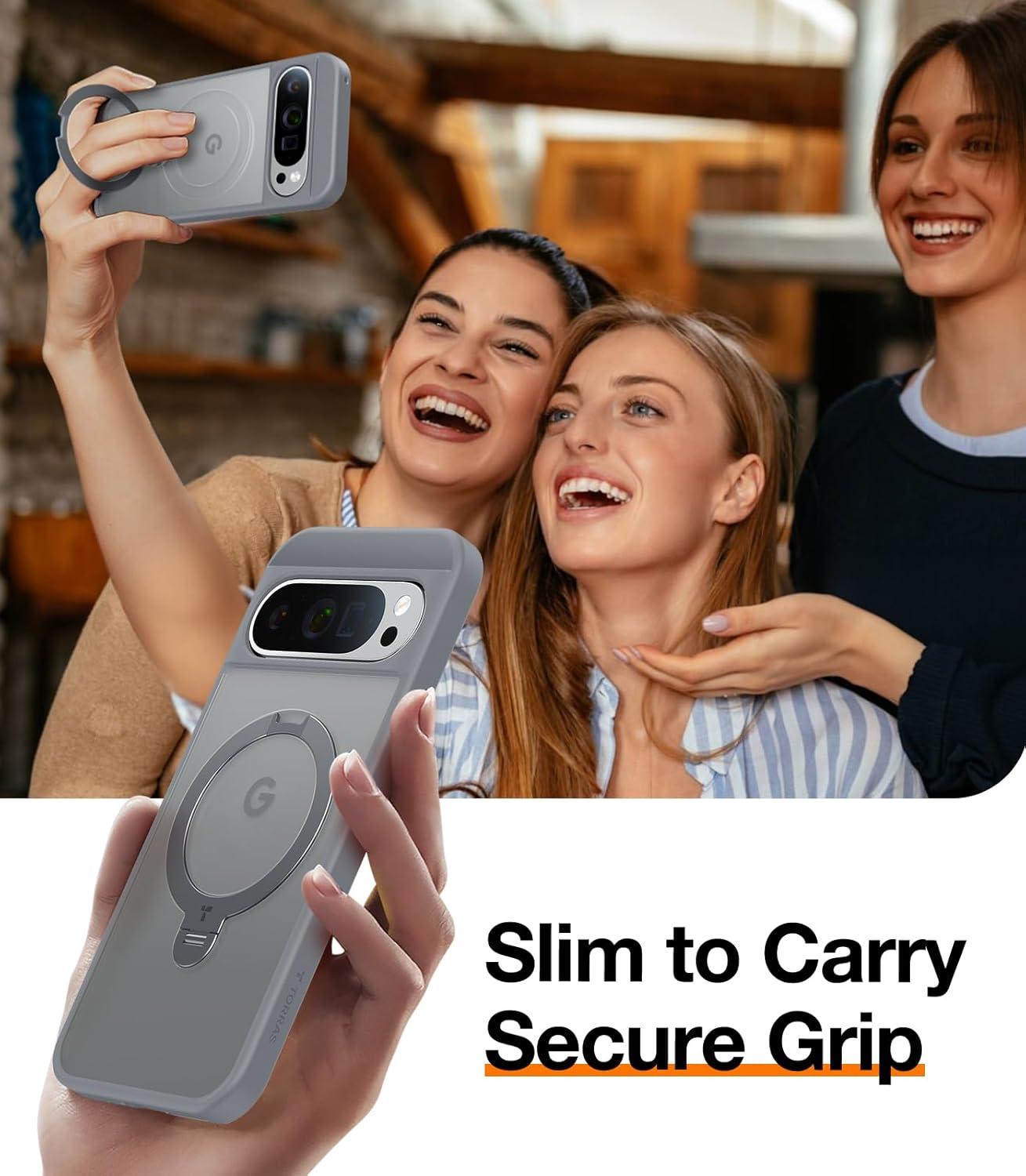 imageTORRAS Q3 Spin Magnetic 360 Stand for Google Pixel 10 Pro Case 10 Case Fit for Magsafe 4X Military Grade Protection Shockproof Pixel 10 Pro Phone Case with Stand Translucent BlackGray