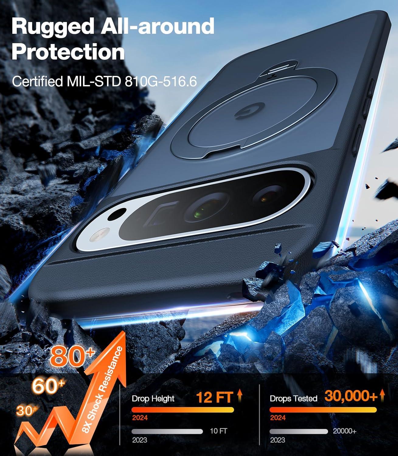 imageTORRAS Q3 Spin Magnetic 360 Stand for Google Pixel 10 Pro Case 10 Case Fit for Magsafe 4X Military Grade Protection Shockproof Pixel 10 Pro Phone Case with Stand Translucent BlackBlack