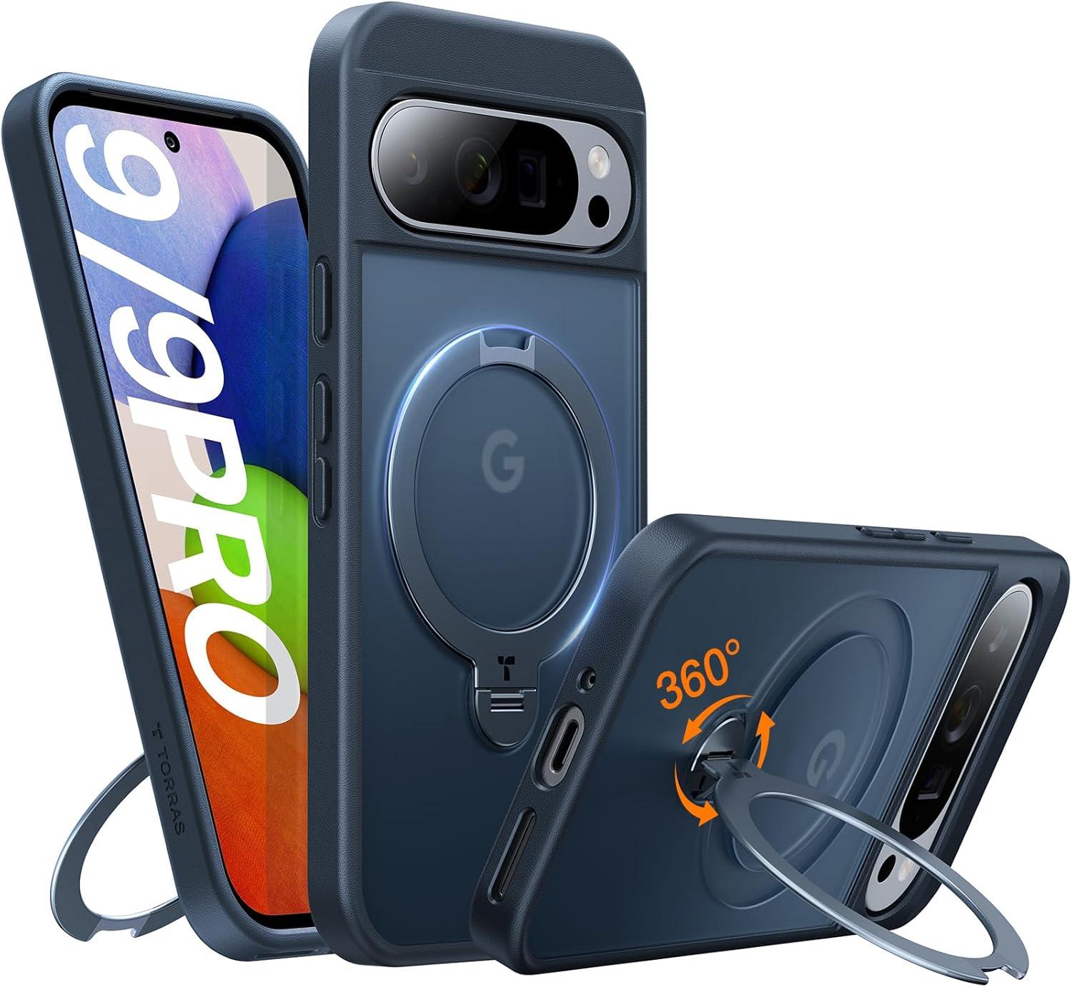 imageTORRAS Q3 Spin Magnetic 360 Stand for Google Pixel 10 Pro Case 10 Case Fit for Magsafe 4X Military Grade Protection Shockproof Pixel 10 Pro Phone Case with Stand Translucent BlackBlack