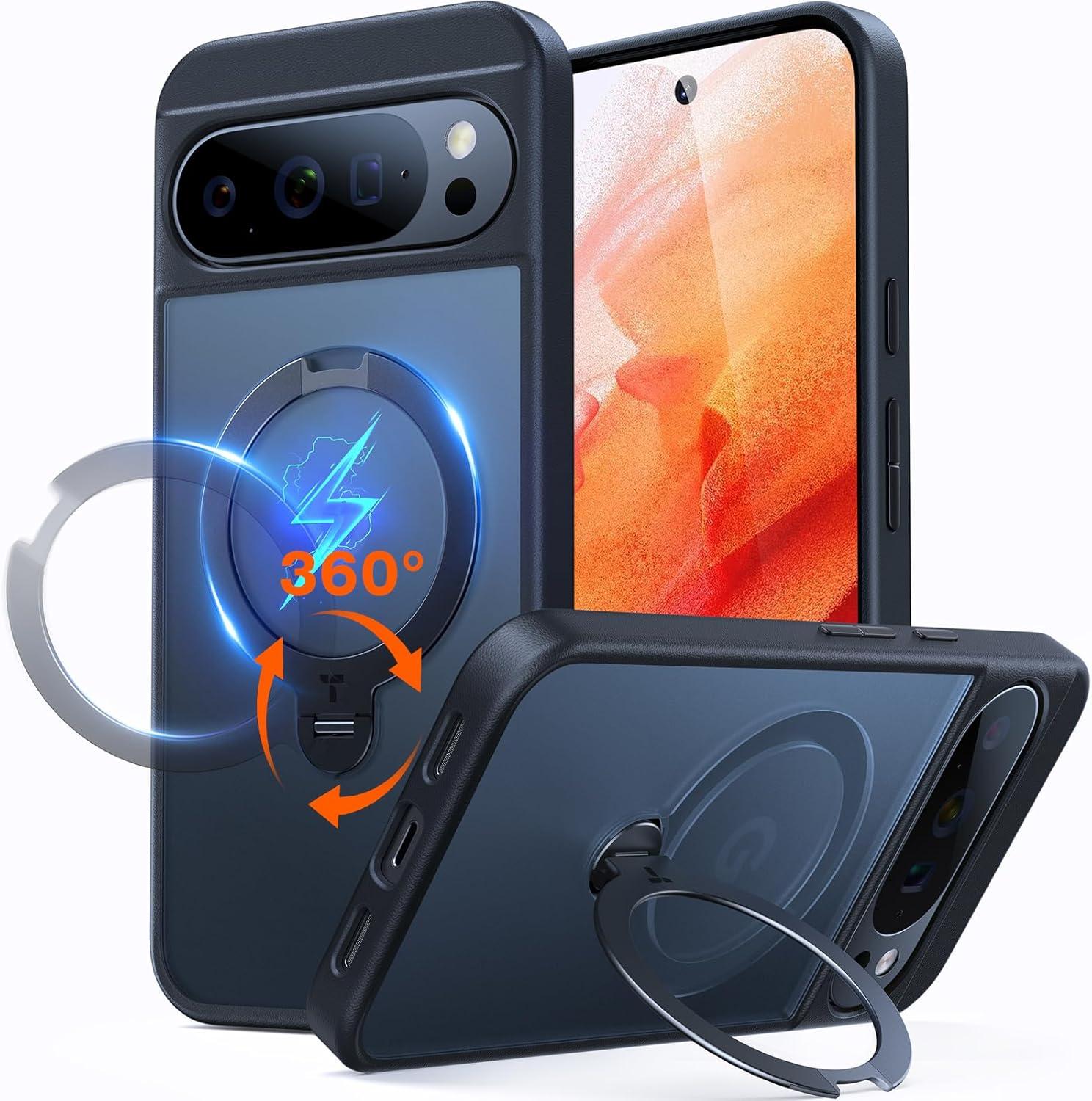 imageTORRAS Q3 Spin Magnetic 360 Stand for Google Pixel 10 Pro Case 10 Case Fit for Magsafe 4X Military Grade Protection Shockproof Pixel 10 Pro Phone Case with Stand Translucent BlackBlack