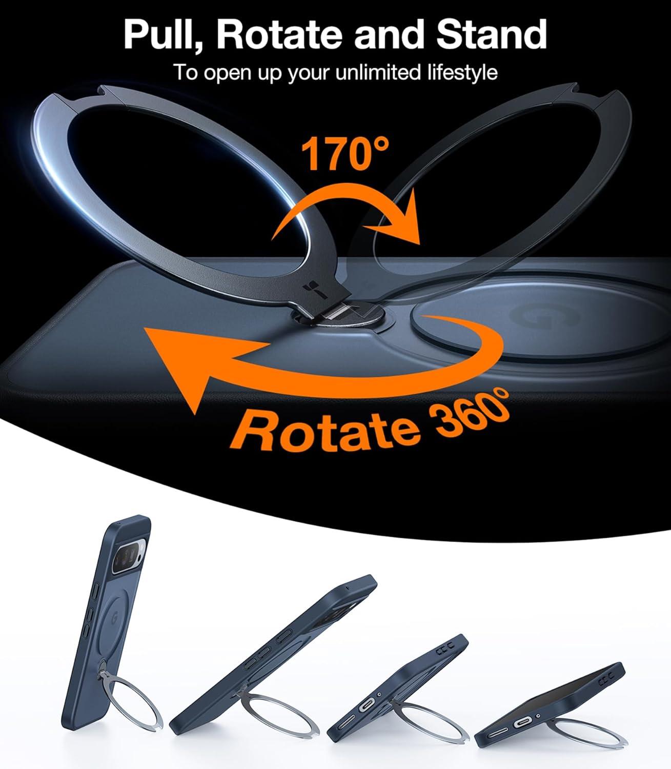 imageTORRAS Q3 Spin Magnetic 360 Stand for Google Pixel 10 Pro Case 10 Case Fit for Magsafe 4X Military Grade Protection Shockproof Pixel 10 Pro Phone Case with Stand Translucent BlackBlack