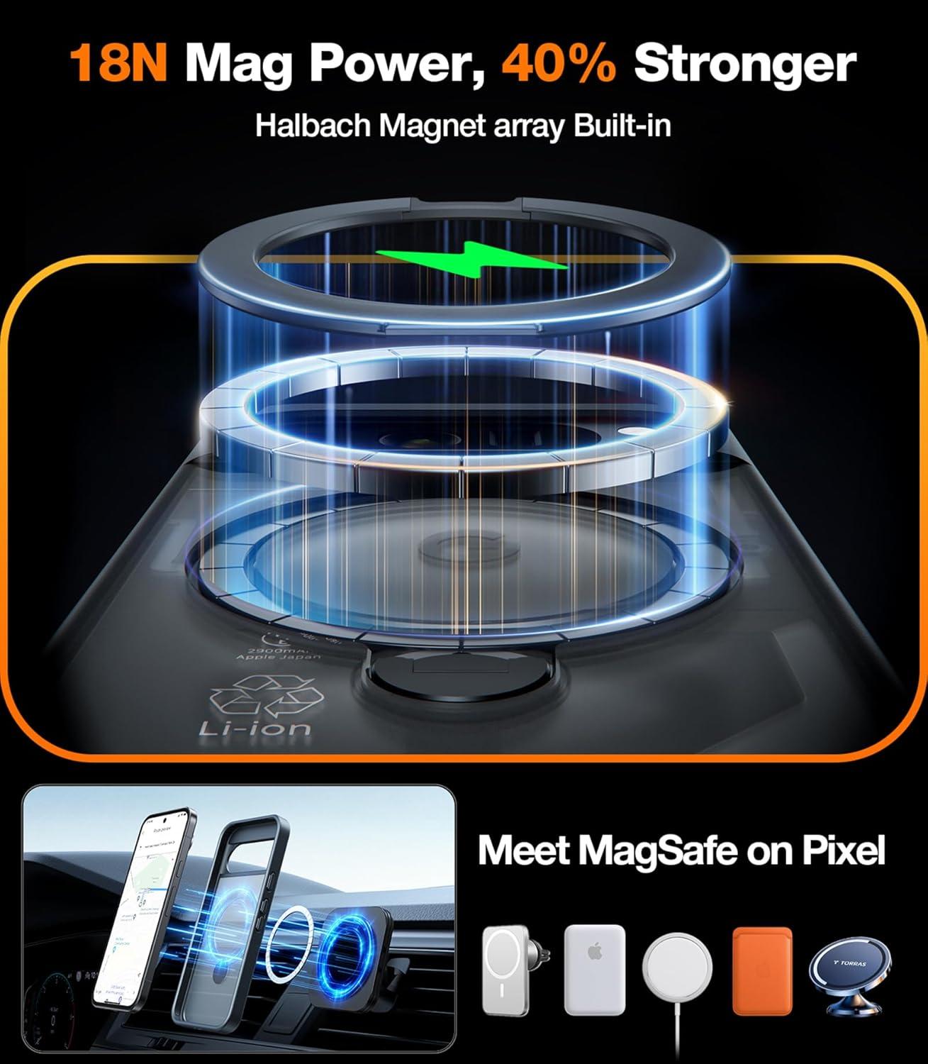 imageTORRAS Q3 Spin Magnetic 360 Stand for Google Pixel 10 Pro Case 10 Case Fit for Magsafe 4X Military Grade Protection Shockproof Pixel 10 Pro Phone Case with Stand Translucent BlackBlack