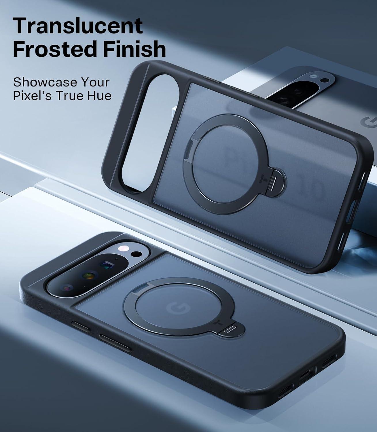 imageTORRAS Q3 Spin Magnetic 360 Stand for Google Pixel 10 Pro Case 10 Case Fit for Magsafe 4X Military Grade Protection Shockproof Pixel 10 Pro Phone Case with Stand Translucent BlackBlack