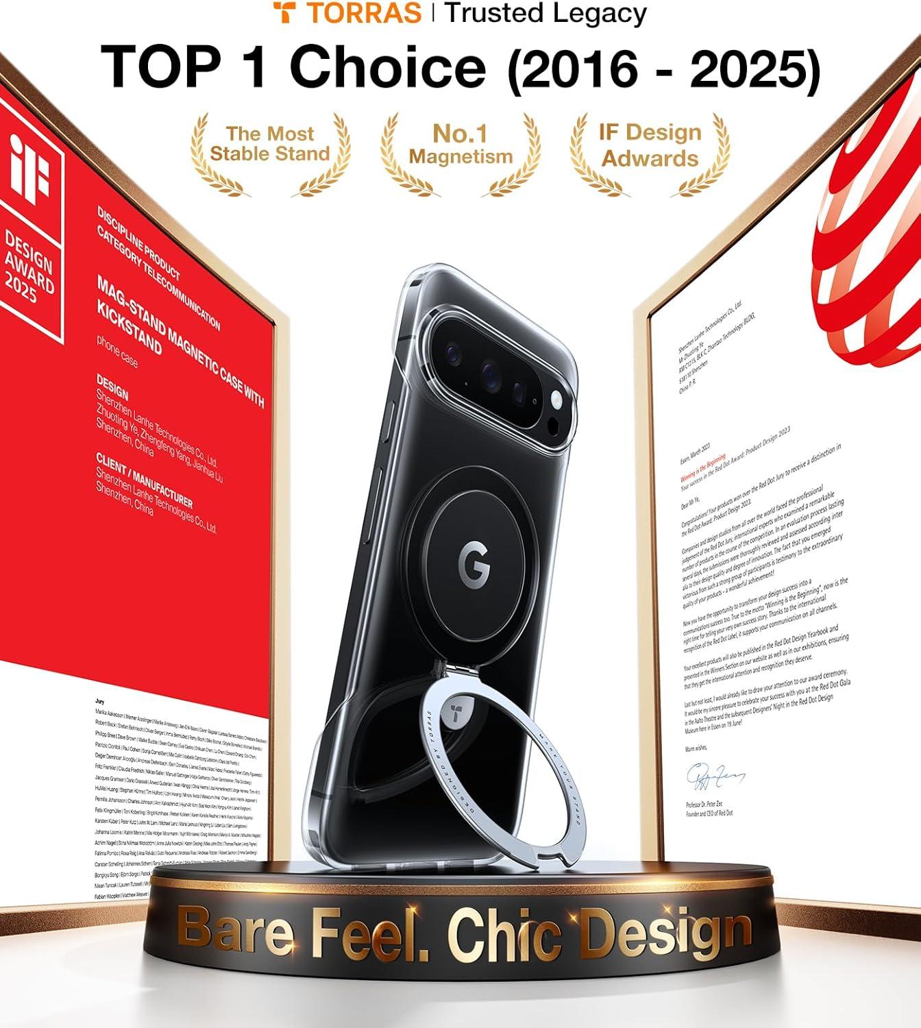 imageTORRAS Slim for Google Pixel 10 Pro XL Case Clear Fit for MagSafe Open Edge Frame Phone Case for Pixel 10 Pro XL with Stand Ultra Thin Minimalist Never Yellowing Shockproof Corner Cover ClearClear