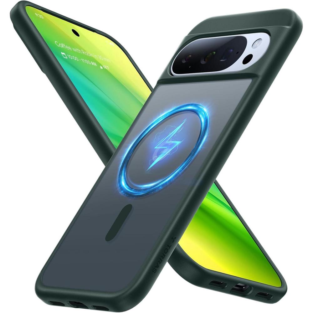 imageTORRAS Magnetic Shockproof for Google Pixel 10 Pro XL Case Strong Magnet fit for MagSafe 12FT MilGrade Protection Slim Translucent Matte Case for Pixel 10 Pro XL with MultiColor Buttons Green10PXLGreen