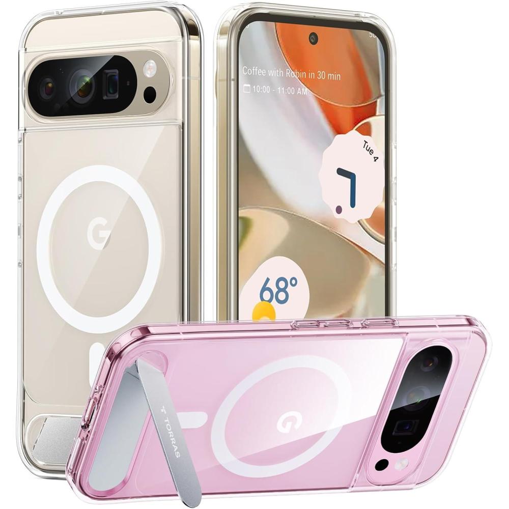 imageTORRAS Magnetic amp Stand for Google Pixel 10 Pro XL Case Fit for MagSafe amp Pixelsnap Military Grade Drop Protection Slim for Pixel 10 Pro XL Phone Case with Sturdy Kickstand Translucent Matte GreenClear