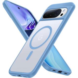 TORRAS Magnetic Shockproof for Google Pixel 10 Pro Case/Pixel 10 Case，[Military Grade 12FT Drop Protection][Fit for MagSafe], Slim Matte Translucent & Sturdy Armor Case for Pixel 10/10 Pro, Black(Sky Blue)