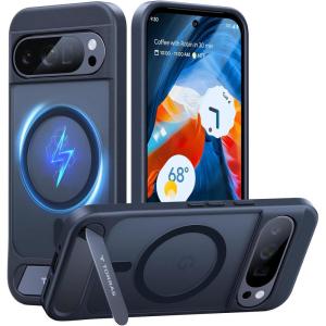 TORRAS Magnetic & Stand for Google Pixel 10 Pro XL Case, Fit for MagSafe & Pixelsnap, Military Grade Drop Protection, Slim for Pixel 10 Pro XL Phone Case with Sturdy Kickstand, Translucent Matte Green(Black)