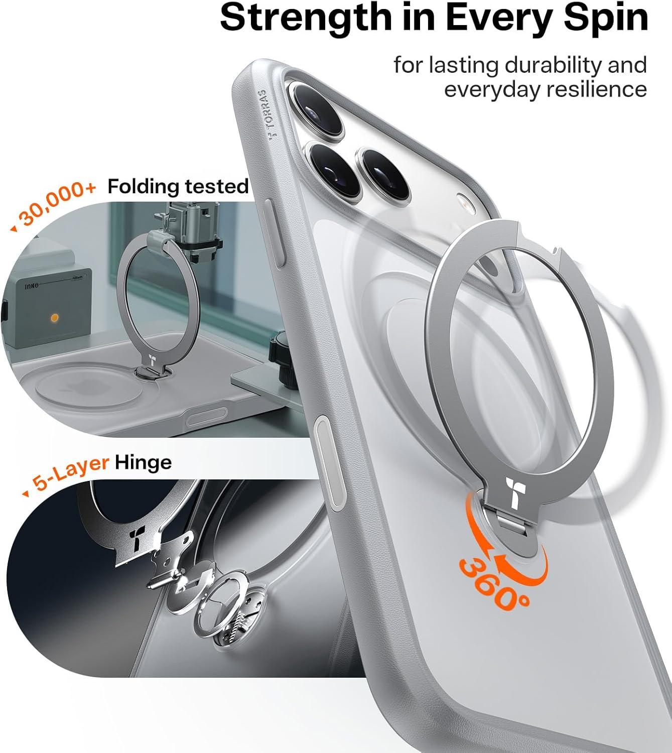 imageTORRAS 360 Magnetic Stand for iPhone 17 Pro Max Case Fit for MagSafe NonYellowing Clear Case for iPhone 17 Pro Max Phone Case with Kickstand amp Camera Control Hard PC Protection Q3 SpinGray