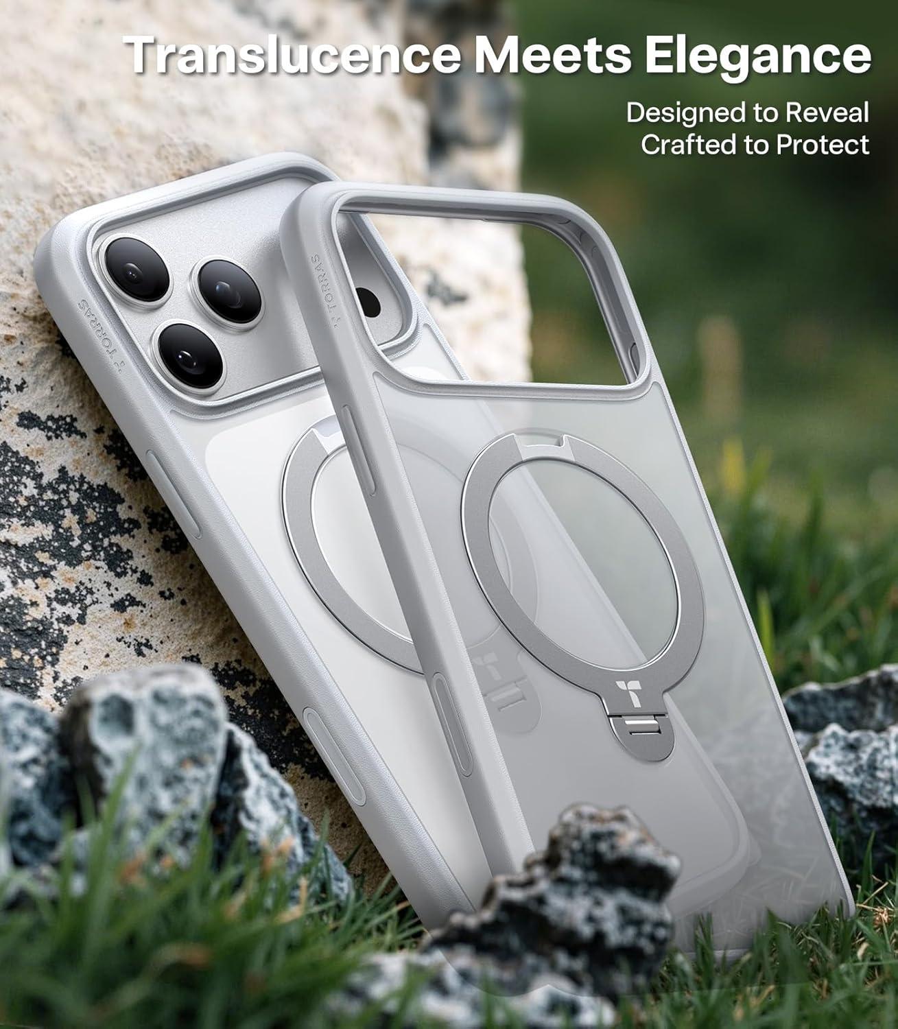 imageTORRAS 360 Magnetic Stand for iPhone 17 Pro Max Case Fit for MagSafe NonYellowing Clear Case for iPhone 17 Pro Max Phone Case with Kickstand amp Camera Control Hard PC Protection Q3 SpinGray