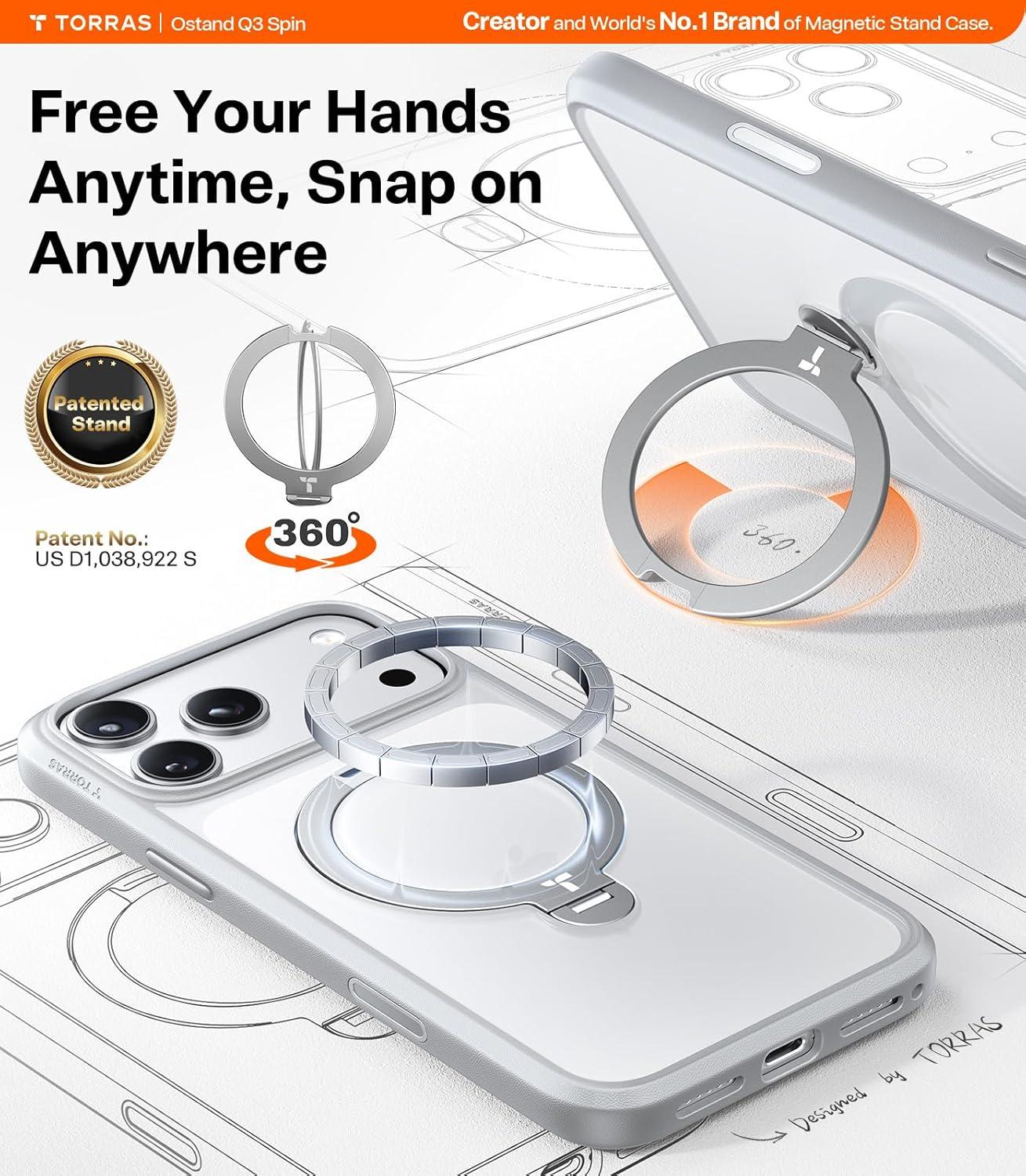 imageTORRAS 360 Magnetic Stand for iPhone 17 Pro Max Case Fit for MagSafe NonYellowing Clear Case for iPhone 17 Pro Max Phone Case with Kickstand amp Camera Control Hard PC Protection Q3 SpinGray