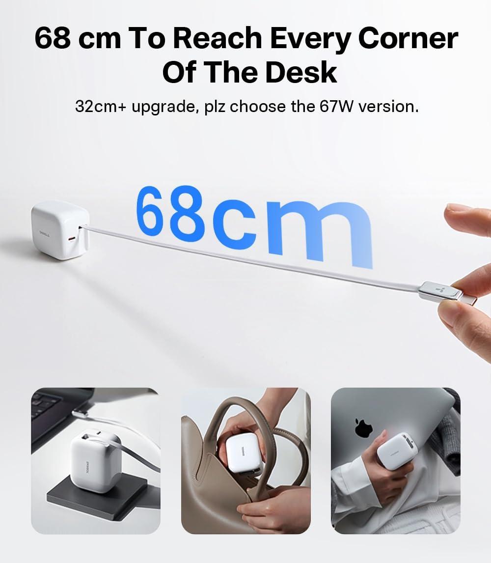 imageTORRAS FlexLine 40W for iPhone 17 Charger Fast Charging Retractable USB C Charger Block with Cable DualPort GaN  Type C Adapter for iPhone 16 Pro MaxiPhone 16iPhone 15 with Foldable Plug