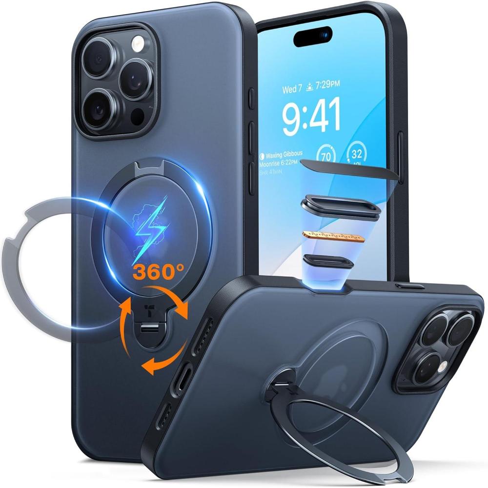 imageTORRAS 360 Magnetic Stand for iPhone 17 Pro Max Case Fit for MagSafe NonYellowing Clear Case for iPhone 17 Pro Max Phone Case with Kickstand amp Camera Control Hard PC Protection Q3 SpinBlack