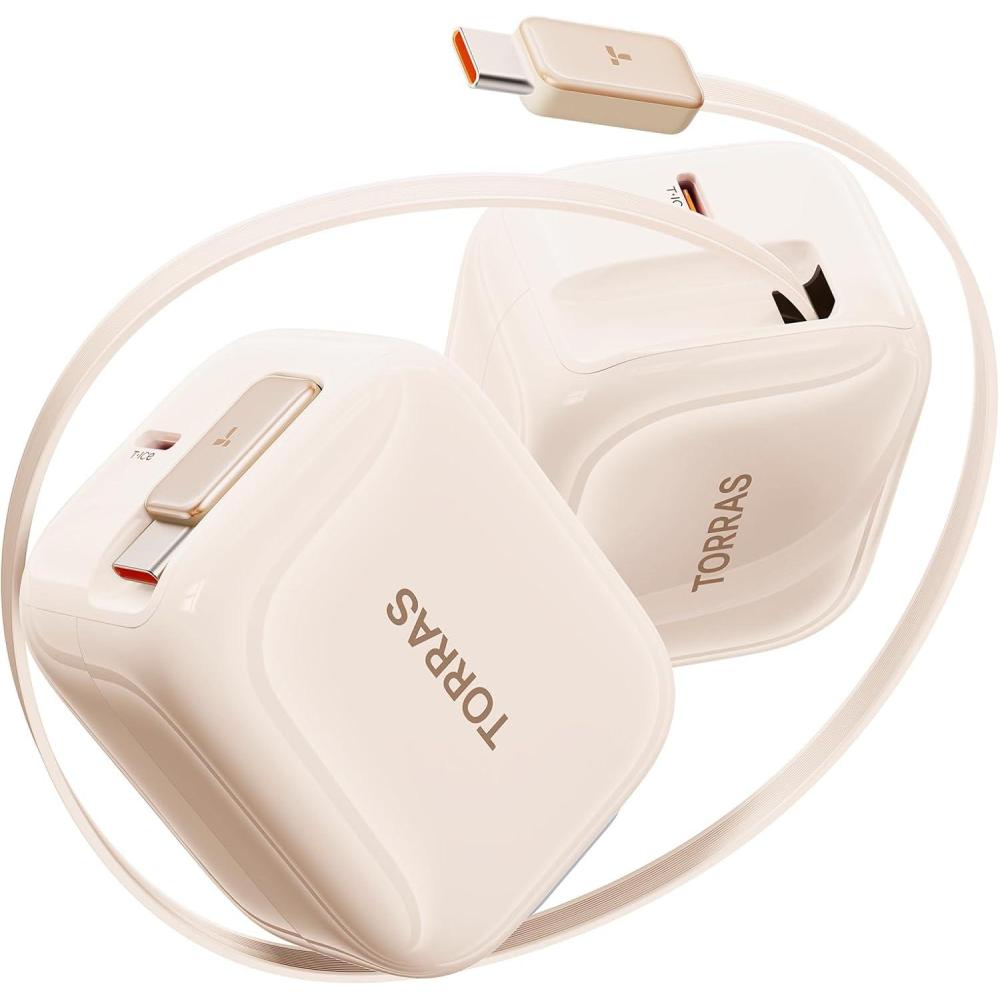 imageTORRAS FlexLine 67W Retractable USB C Charger Blockfor iPhone 17 Charger Fast Charging GaN  USB C Cable with DualPort for MacBook ProAiriPad Samsung Galaxy S25 UltraiPhone 17 Pro Max 3937inPinkgold