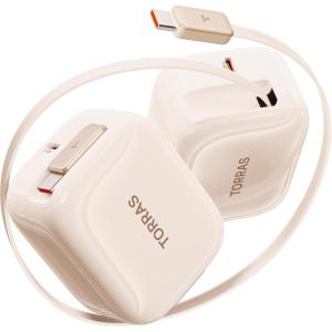 TORRAS FlexLine 67W Retractable USB C Charger Block,for iPhone 17 Charger Fast Charging, GaN Ⅲ USB C Cable with Dual-Port for MacBook Pro/Air,iPad, Samsung Galaxy S25 Ultra/iPhone 17 Pro Max, 39.37in(Pinkgold)