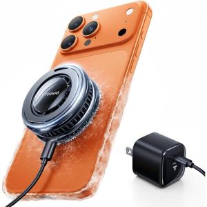 TORRAS PolarCircle Qi2 Wireless Charger, 15W Cooling Magnetic Pad for iPhone 17/16/15/14, Wireless Charger for Samsung Galaxy S25 with 360°Spin Stand, Semiconductor Game Cooler, with 5ft Type-C Cable(Deep Black)