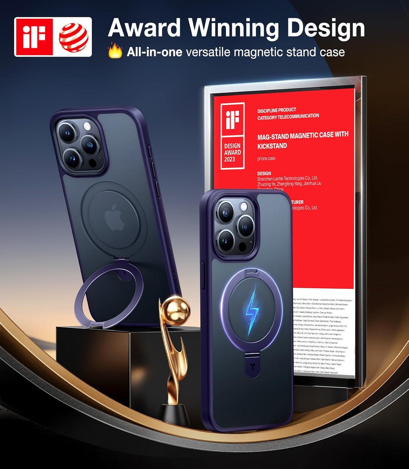 imageTORRAS Ostand Magnetic for iPhone 17 Pro Max Case Fit for MagSafe Sturdy Stand Military Grade Drop Tested Camera Control Translucent Slim Soft Edge Case for iPhone 17 Pro Max 69 BlackPurple