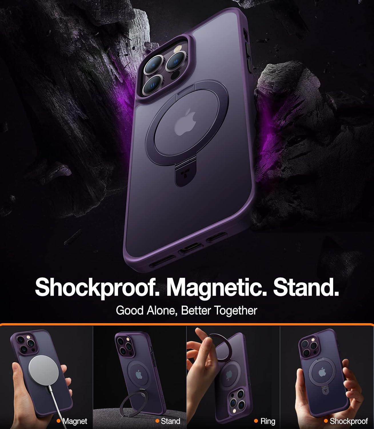 imageTORRAS Ostand Magnetic for iPhone 17 Pro Max Case Fit for MagSafe Sturdy Stand Military Grade Drop Tested Camera Control Translucent Slim Soft Edge Case for iPhone 17 Pro Max 69 BlackPurple