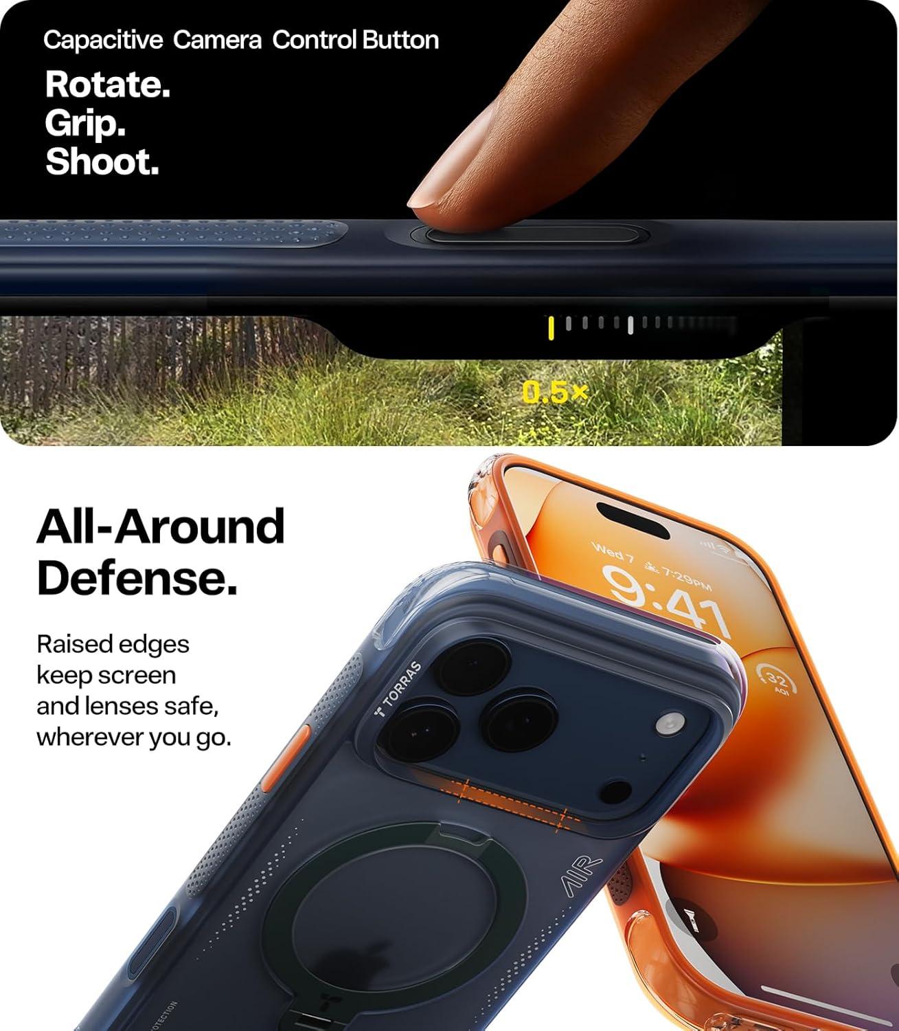 imageTORRAS Ostand Q3 Air for iPhone 17 Pro Max Case with 360 Magnetic Stand Fit for MagSafe MilGrade Drop Tested Camera Control Button Shockproof Phone Case for iPhone 17 Pro Max 69 Midnight BlueMidnight Blue