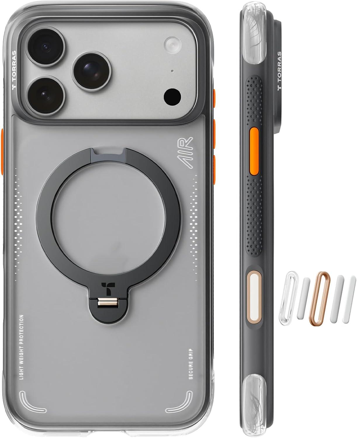 imageTORRAS Ostand Q3 Air for iPhone 17 Pro Max Case with 360 Magnetic Stand Fit for MagSafe MilGrade Drop Tested Camera Control Button Shockproof Phone Case for iPhone 17 Pro Max 69 Midnight BlueShadow Black