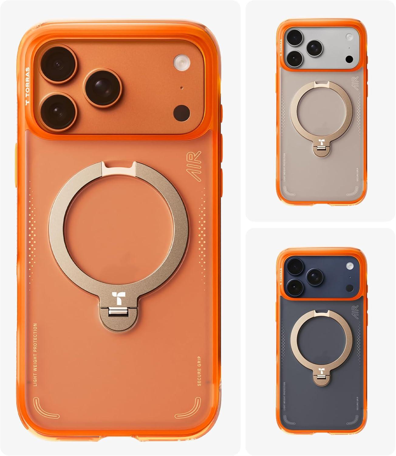 imageTORRAS Ostand Q3 Air for iPhone 17 Pro Max Case with 360 Magnetic Stand Fit for MagSafe MilGrade Drop Tested Camera Control Button Shockproof Phone Case for iPhone 17 Pro Max 69 Midnight BlueHorizon Orange