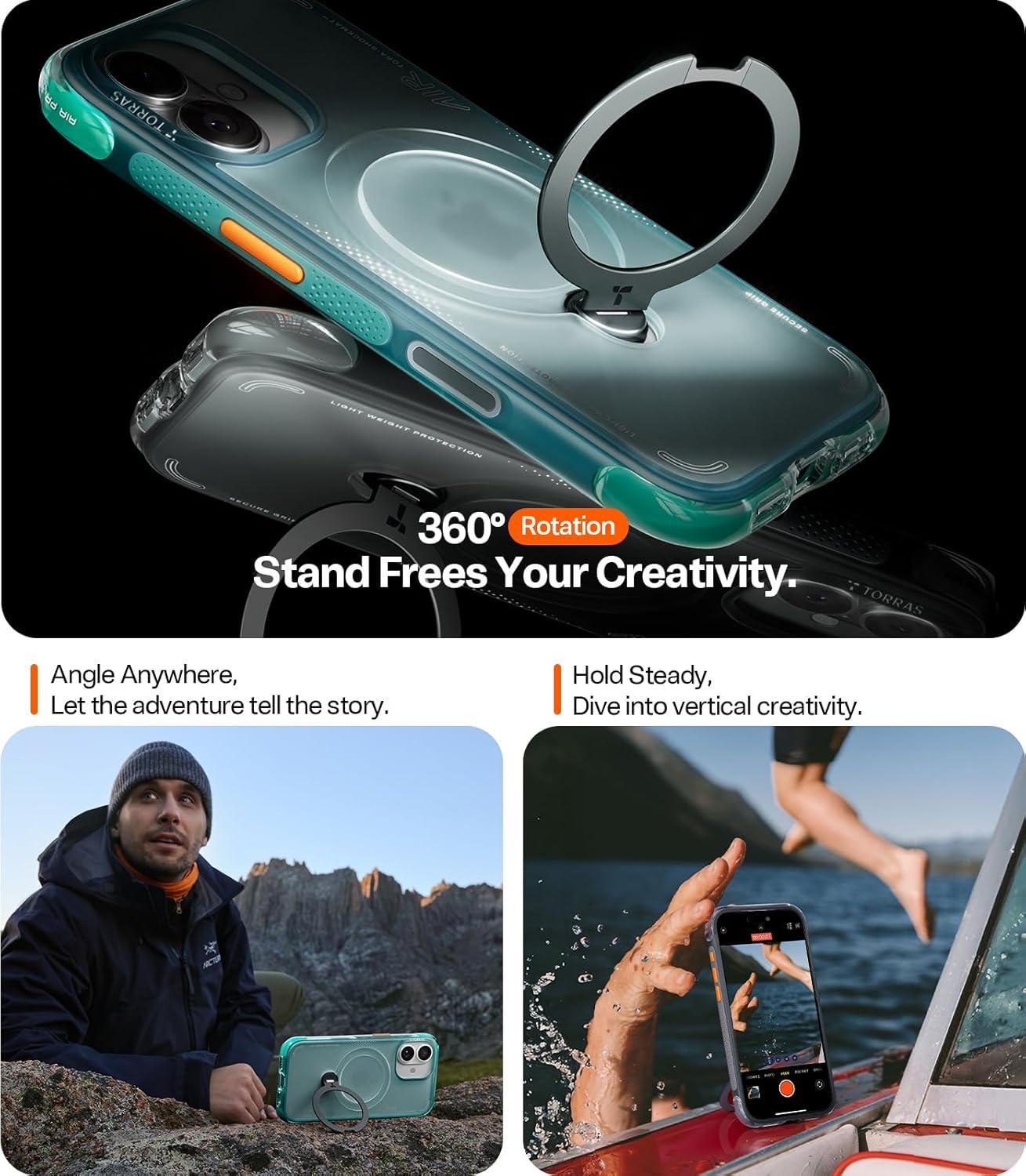imageTORRAS Ostand Q3 Air for iPhone 17 Pro Max Case with 360 Magnetic Stand Fit for MagSafe MilGrade Drop Tested Camera Control Button Shockproof Phone Case for iPhone 17 Pro Max 69 Midnight BlueShadow Black