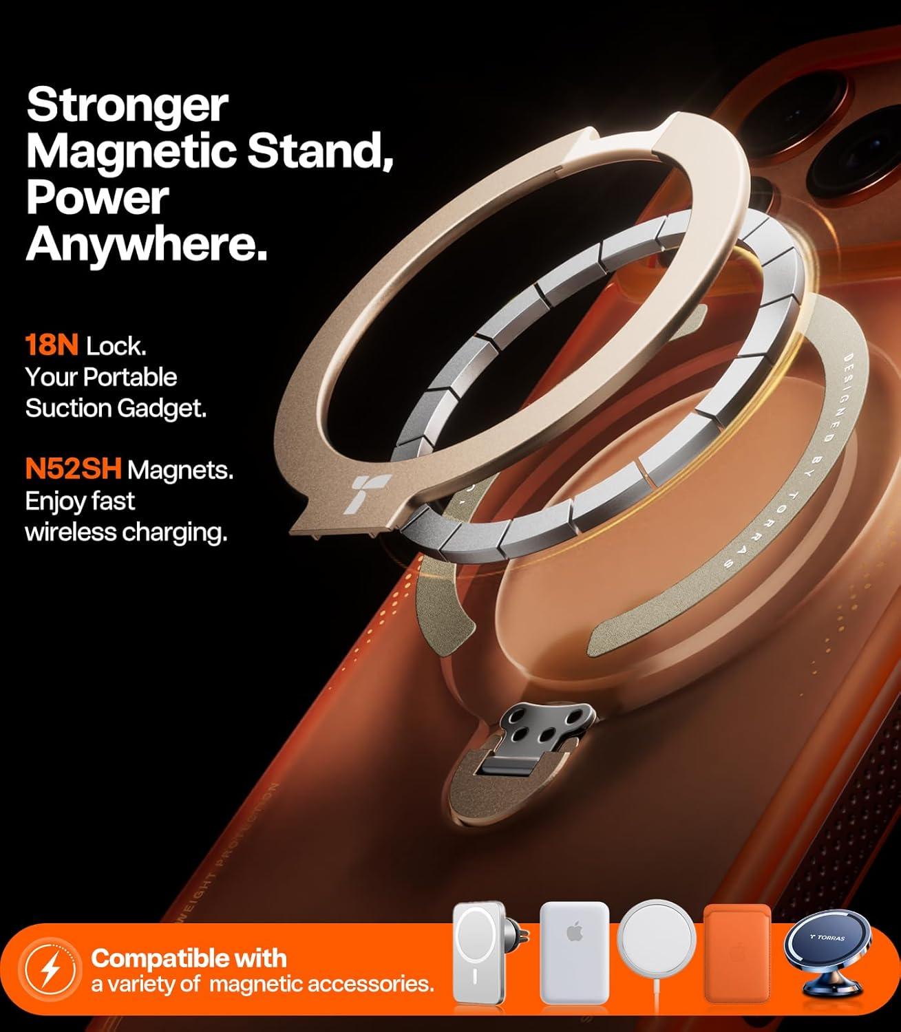 imageTORRAS Ostand Q3 Air for iPhone 17 Pro Max Case with 360 Magnetic Stand Fit for MagSafe MilGrade Drop Tested Camera Control Button Shockproof Phone Case for iPhone 17 Pro Max 69 Midnight BlueHorizon Orange