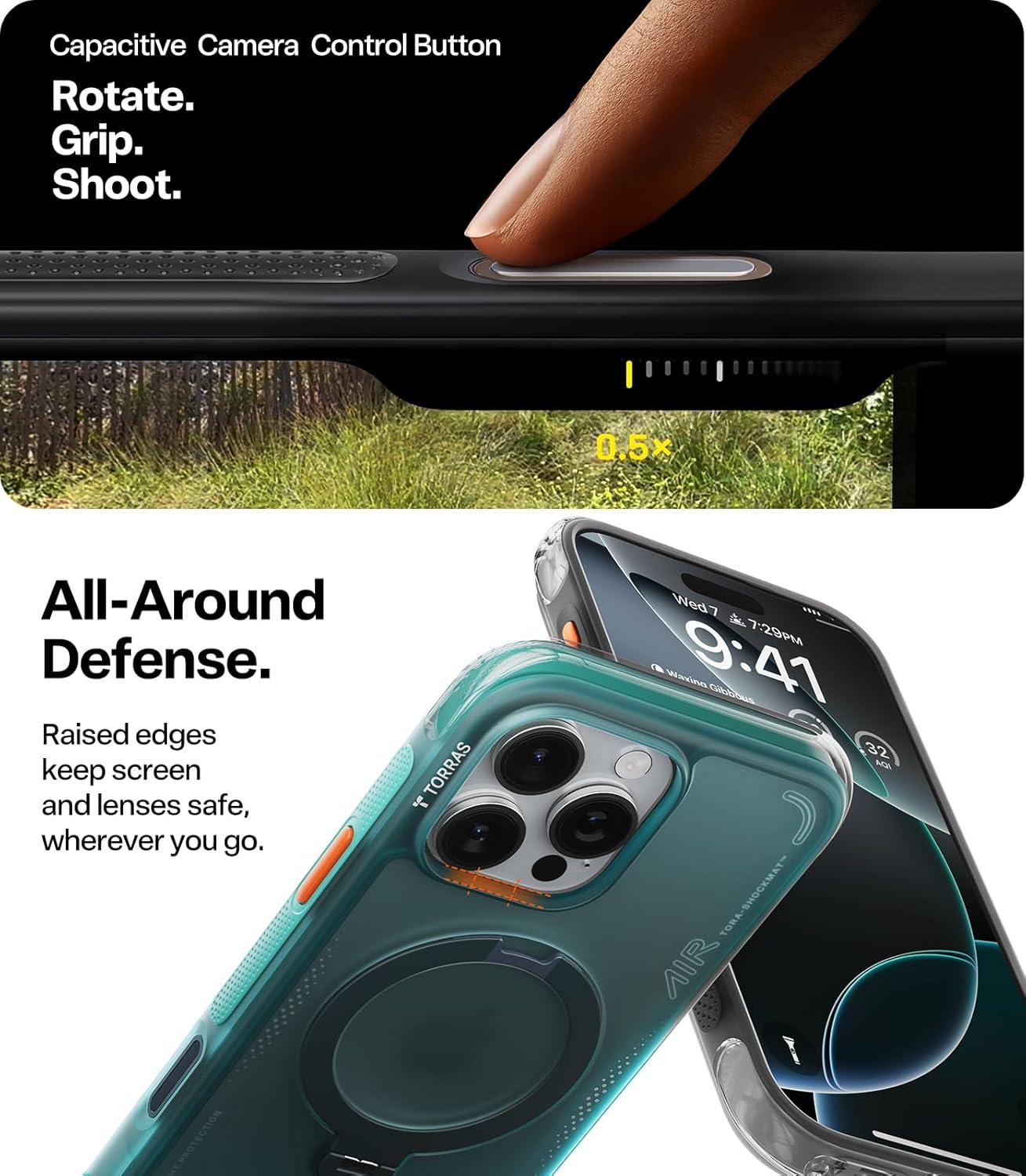 imageTORRAS Ostand Q3 Air for iPhone 17 Pro Max Case with 360 Magnetic Stand Fit for MagSafe MilGrade Drop Tested Camera Control Button Shockproof Phone Case for iPhone 17 Pro Max 69 Midnight BlueShadow Black