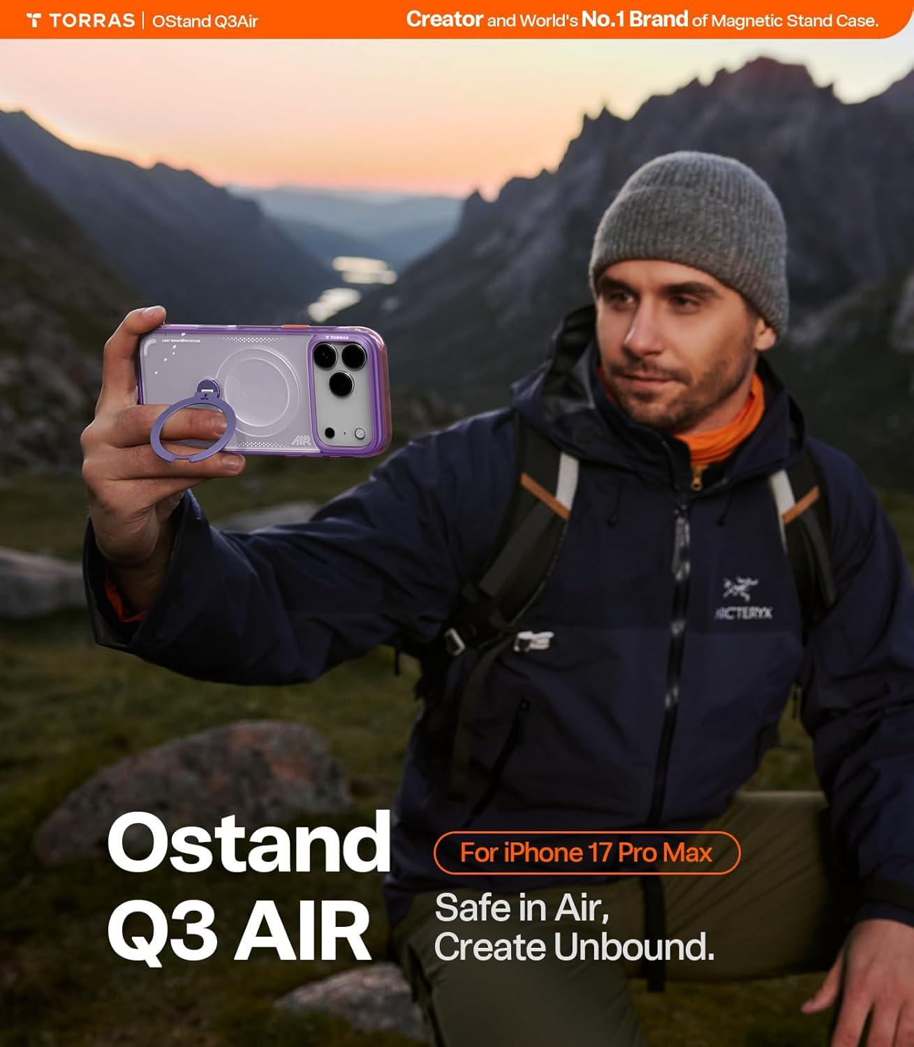 imageTORRAS Ostand Q3 Air for iPhone 17 Pro Max Case with 360 Magnetic Stand Fit for MagSafe MilGrade Drop Tested Camera Control Button Shockproof Phone Case for iPhone 17 Pro Max 69 Midnight BlueNeon Pink