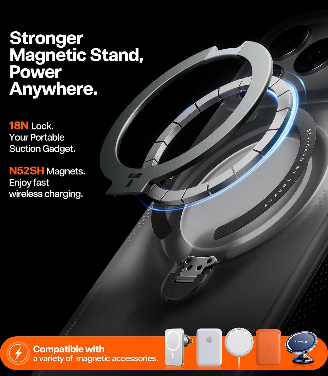 imageTORRAS Ostand Q3 Air for iPhone 17 Pro Max Case with 360 Magnetic Stand Fit for MagSafe MilGrade Drop Tested Camera Control Button Shockproof Phone Case for iPhone 17 Pro Max 69 Midnight BlueShadow Black