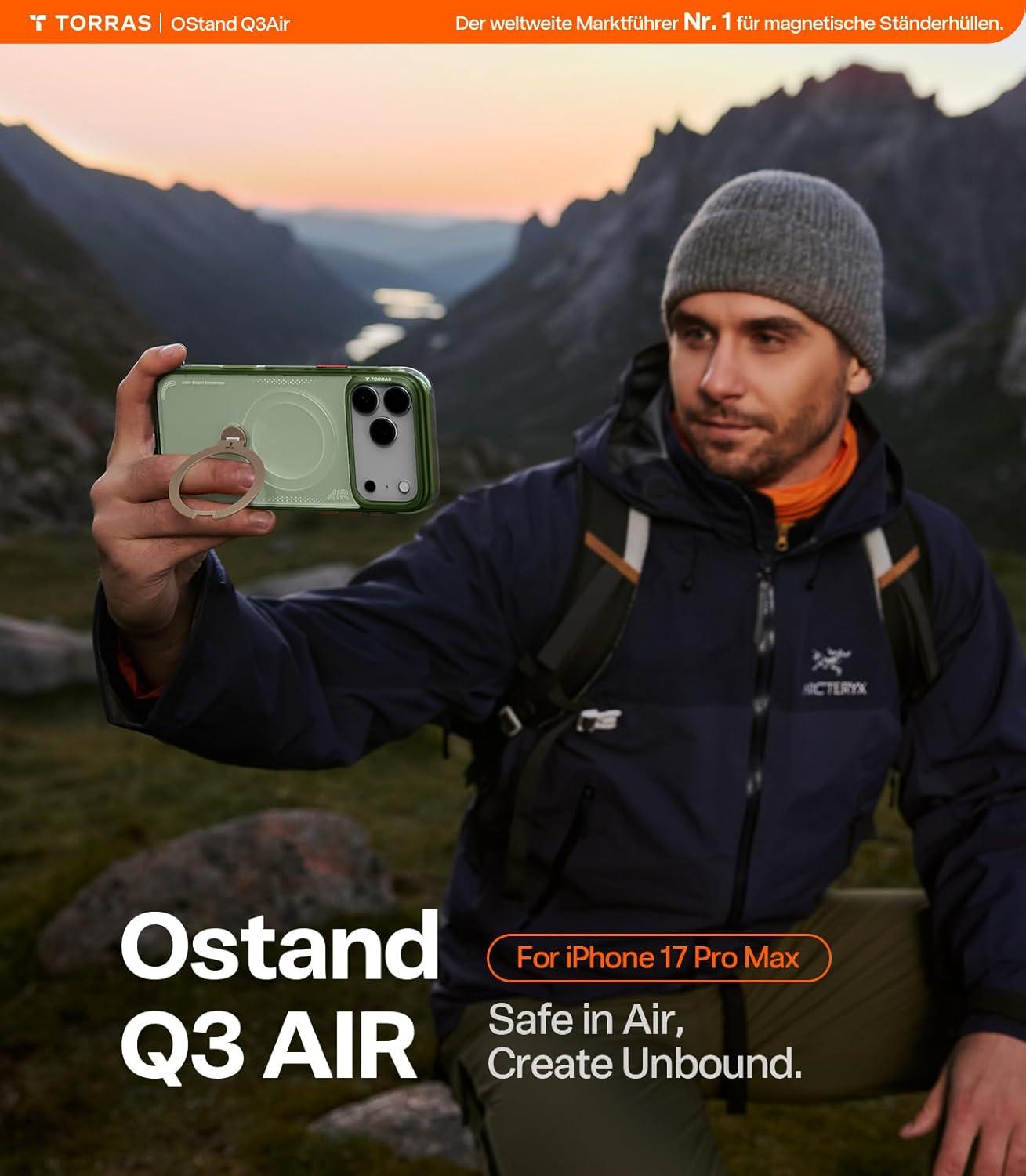 imageTORRAS Ostand Q3 Air for iPhone 17 Pro Max Case with 360 Magnetic Stand Fit for MagSafe MilGrade Drop Tested Camera Control Button Shockproof Phone Case for iPhone 17 Pro Max 69 Midnight BlueEverGreen