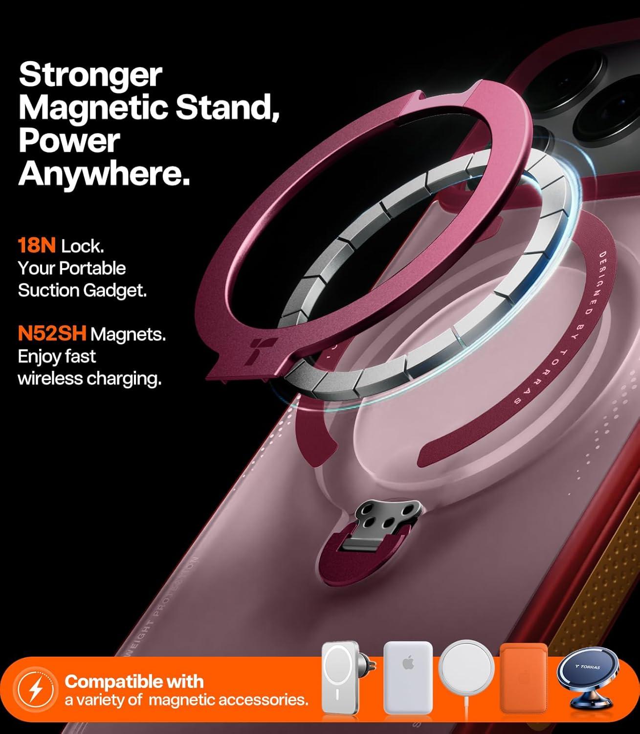 imageTORRAS Ostand Q3 Air for iPhone 17 Pro Max Case with 360 Magnetic Stand Fit for MagSafe MilGrade Drop Tested Camera Control Button Shockproof Phone Case for iPhone 17 Pro Max 69 Midnight BlueLava Red