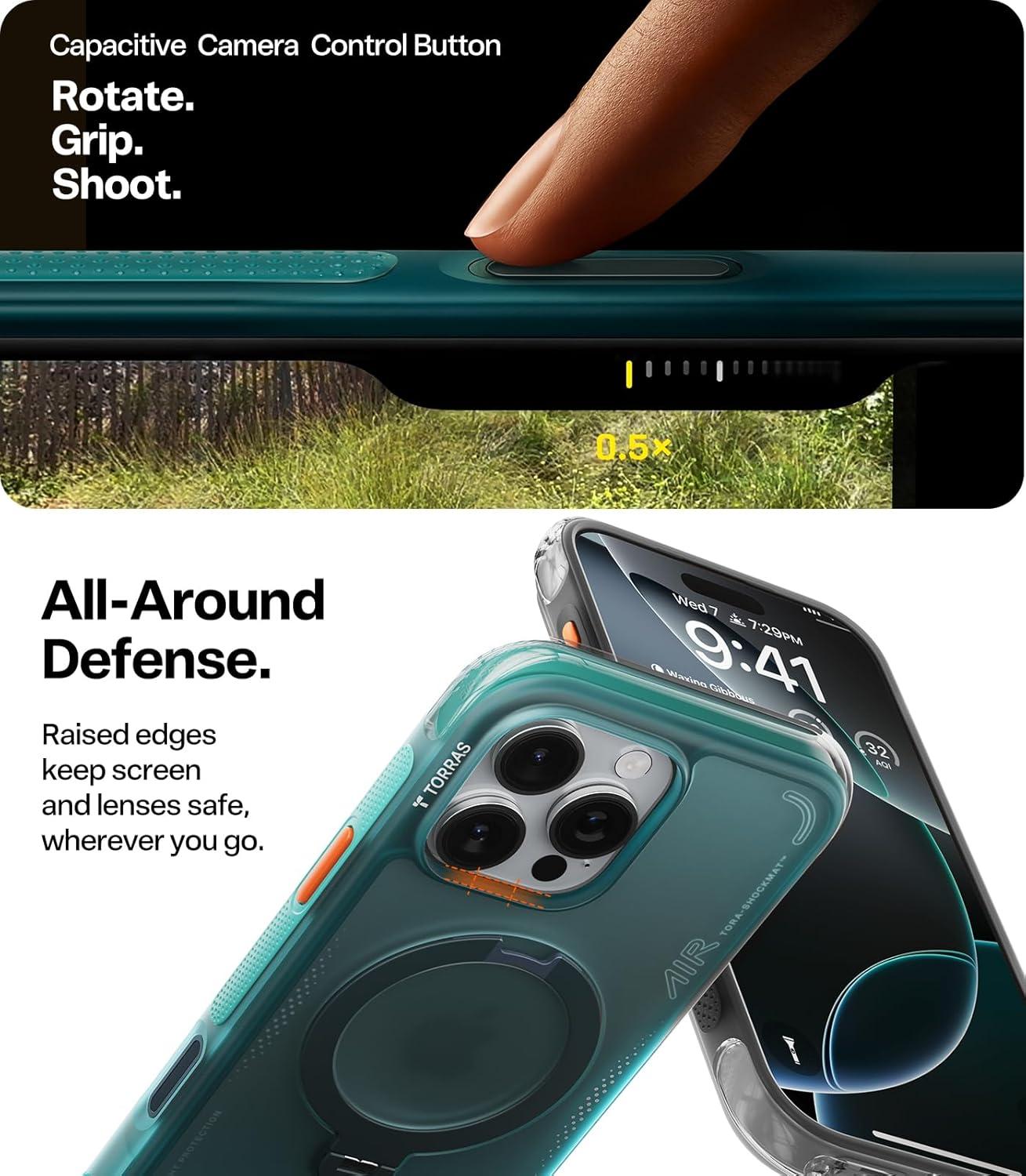 imageTORRAS Ostand Q3 Air for iPhone 17 Pro Max Case with 360 Magnetic Stand Fit for MagSafe MilGrade Drop Tested Camera Control Button Shockproof Phone Case for iPhone 17 Pro Max 69 Midnight BlueGlacier Sprint