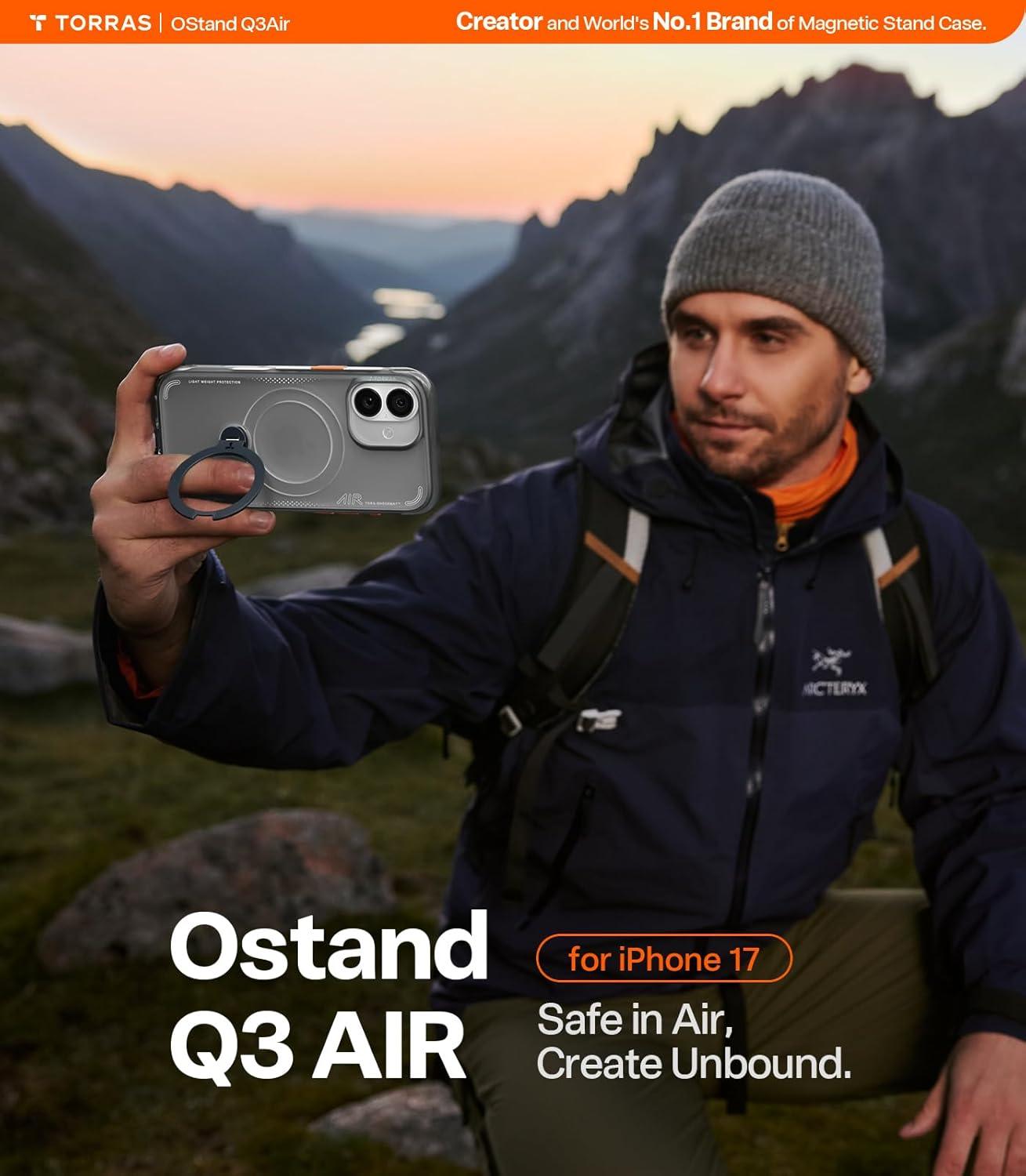 imageTORRAS Ostand Q3 Air for iPhone 17 Pro Max Case with 360 Magnetic Stand Fit for MagSafe MilGrade Drop Tested Camera Control Button Shockproof Phone Case for iPhone 17 Pro Max 69 Midnight BlueGlacier Sprint