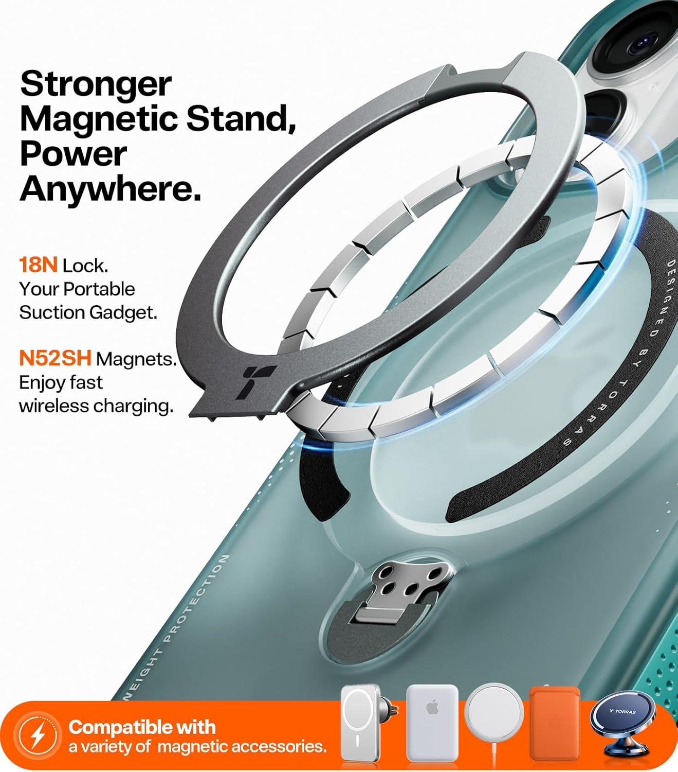 imageTORRAS Ostand Q3 Air for iPhone 17 Pro Max Case with 360 Magnetic Stand Fit for MagSafe MilGrade Drop Tested Camera Control Button Shockproof Phone Case for iPhone 17 Pro Max 69 Midnight BlueGlacier Sprint