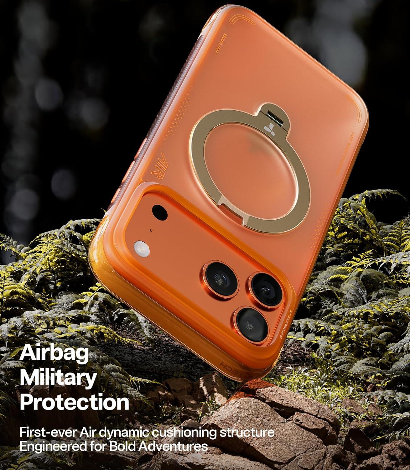 imageTORRAS Ostand Q3 Air for iPhone 17 Pro Max Case with 360 Magnetic Stand Fit for MagSafe MilGrade Drop Tested Camera Control Button Shockproof Phone Case for iPhone 17 Pro Max 69 Midnight BlueHorizon Orange