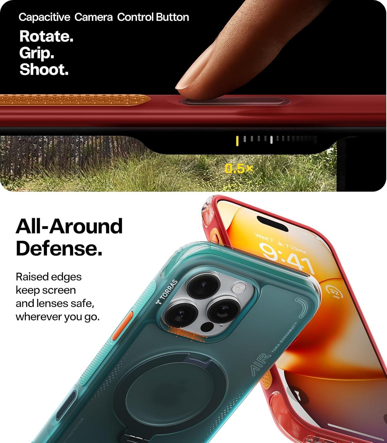 imageTORRAS Ostand Q3 Air for iPhone 17 Pro Max Case with 360 Magnetic Stand Fit for MagSafe MilGrade Drop Tested Camera Control Button Shockproof Phone Case for iPhone 17 Pro Max 69 Midnight BlueLava Red