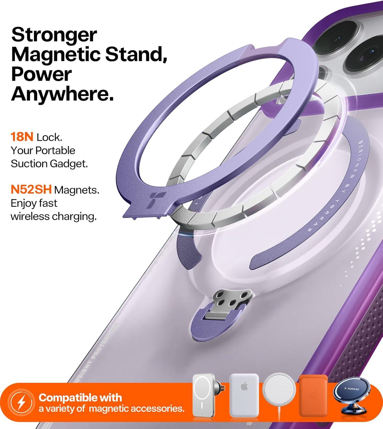 imageTORRAS Ostand Q3 Air for iPhone 17 Pro Max Case with 360 Magnetic Stand Fit for MagSafe MilGrade Drop Tested Camera Control Button Shockproof Phone Case for iPhone 17 Pro Max 69 Midnight BlueAurora Purple
