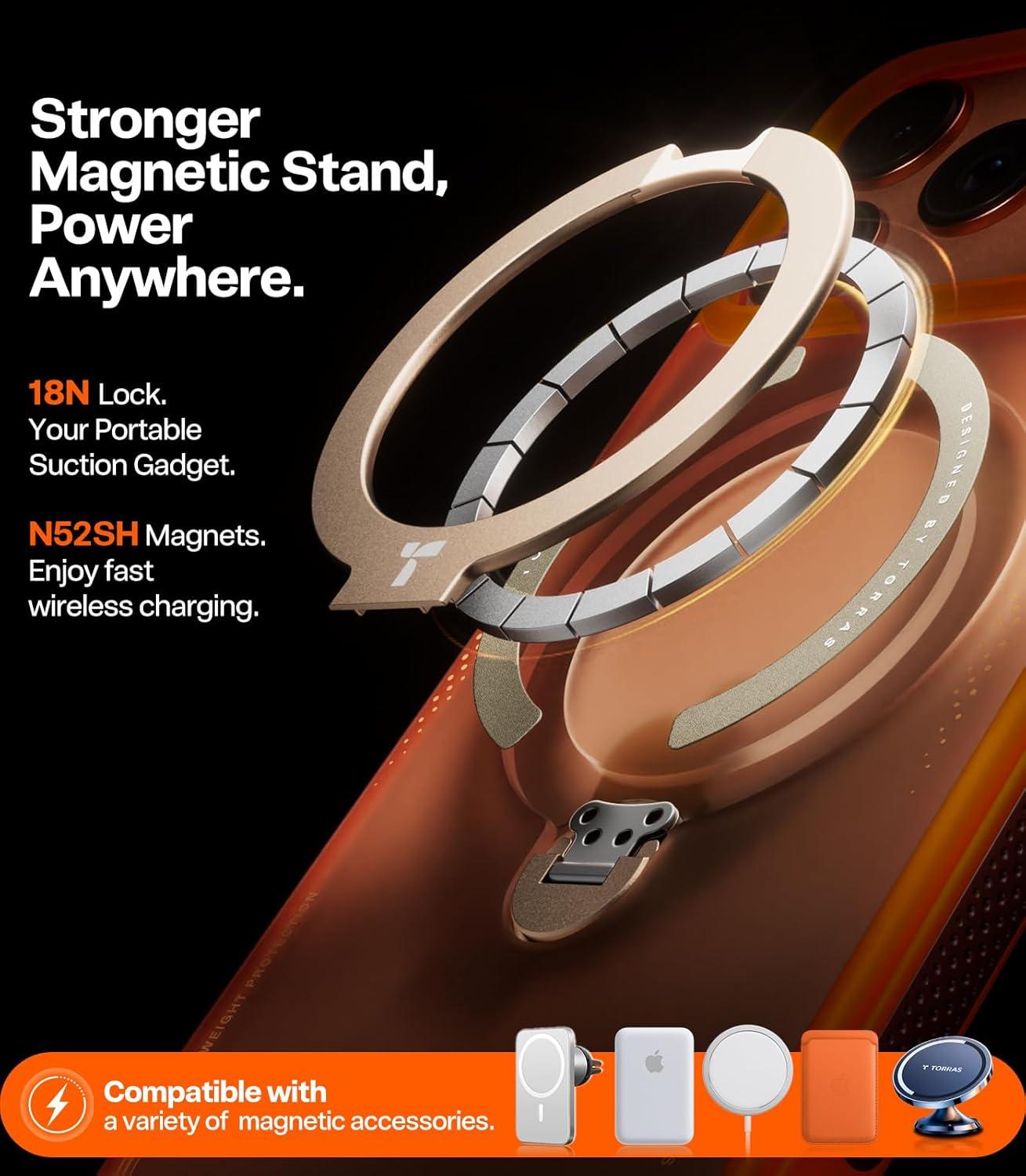 imageTORRAS Ostand Q3 Air for iPhone 17 Pro Max Case with 360 Magnetic Stand Fit for MagSafe MilGrade Drop Tested Camera Control Button Shockproof Phone Case for iPhone 17 Pro Max 69 Midnight BlueHorizon Orange