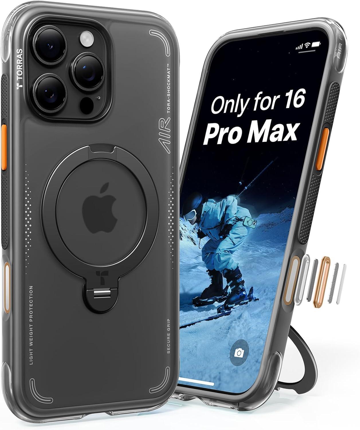 imageTORRAS Ostand Q3 Air for iPhone 17 Pro Max Case with 360 Magnetic Stand Fit for MagSafe MilGrade Drop Tested Camera Control Button Shockproof Phone Case for iPhone 17 Pro Max 69 Midnight BlueShadow Black