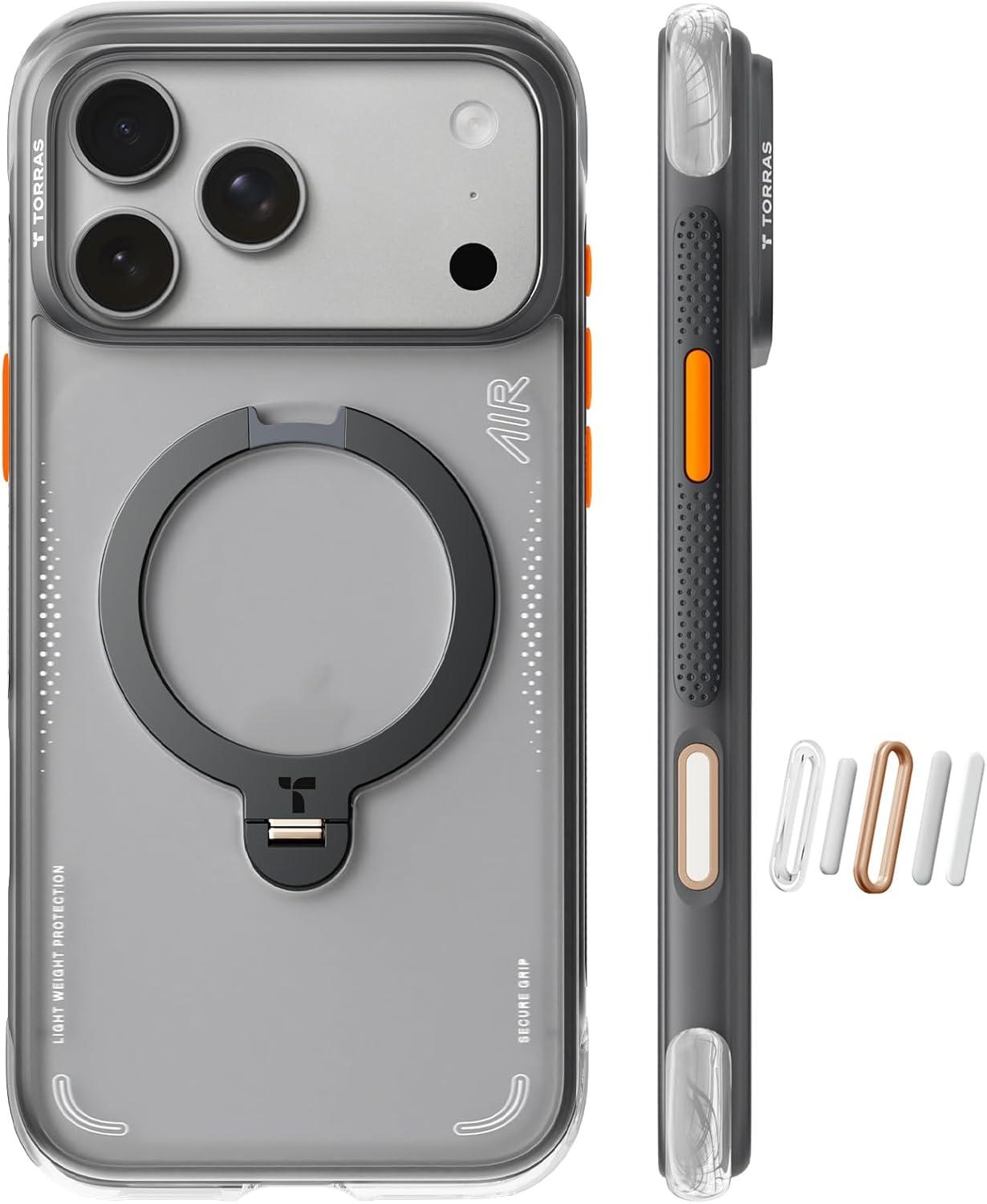 imageTORRAS Ostand Q3 Air for iPhone 17 Pro Max Case with 360 Magnetic Stand Fit for MagSafe MilGrade Drop Tested Camera Control Button Shockproof Phone Case for iPhone 17 Pro Max 69 Midnight BlueShadow Black