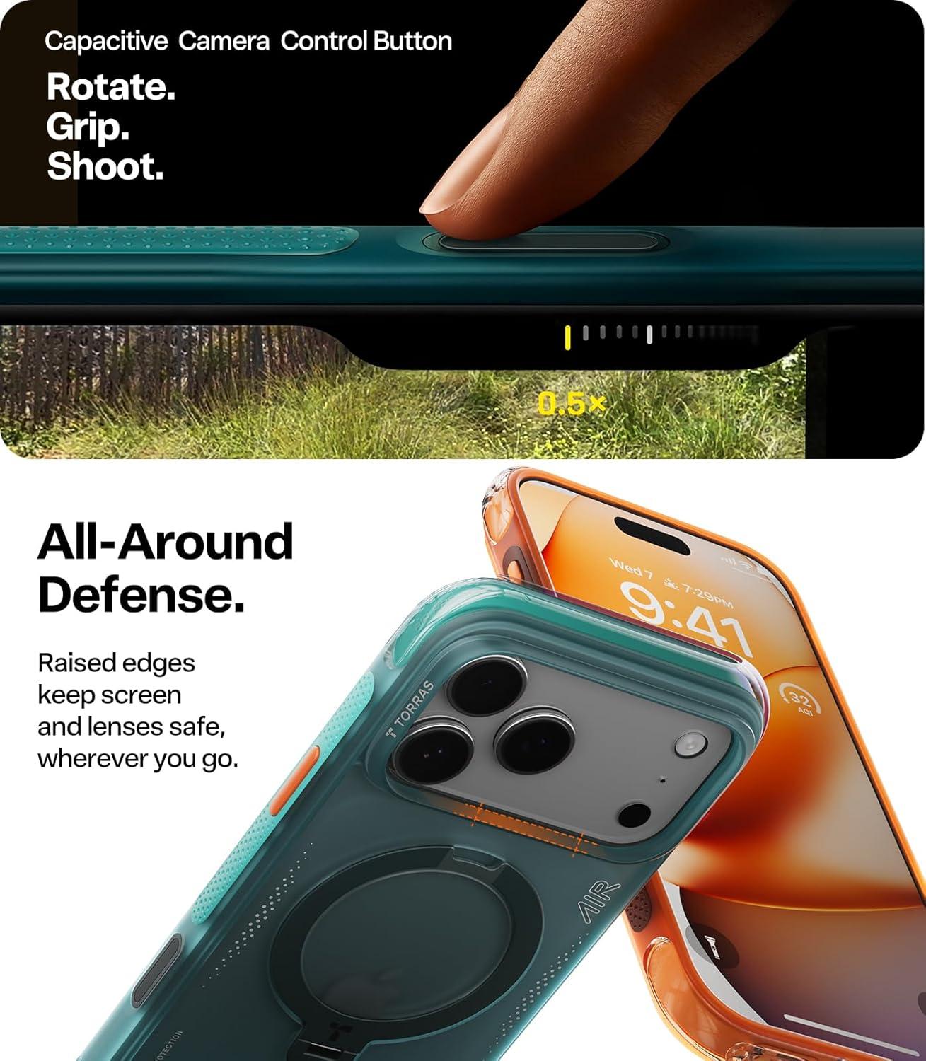 imageTORRAS Ostand Q3 Air for iPhone 17 Pro Max Case with 360 Magnetic Stand Fit for MagSafe MilGrade Drop Tested Camera Control Button Shockproof Phone Case for iPhone 17 Pro Max 69 Midnight BlueGlacier Sprint