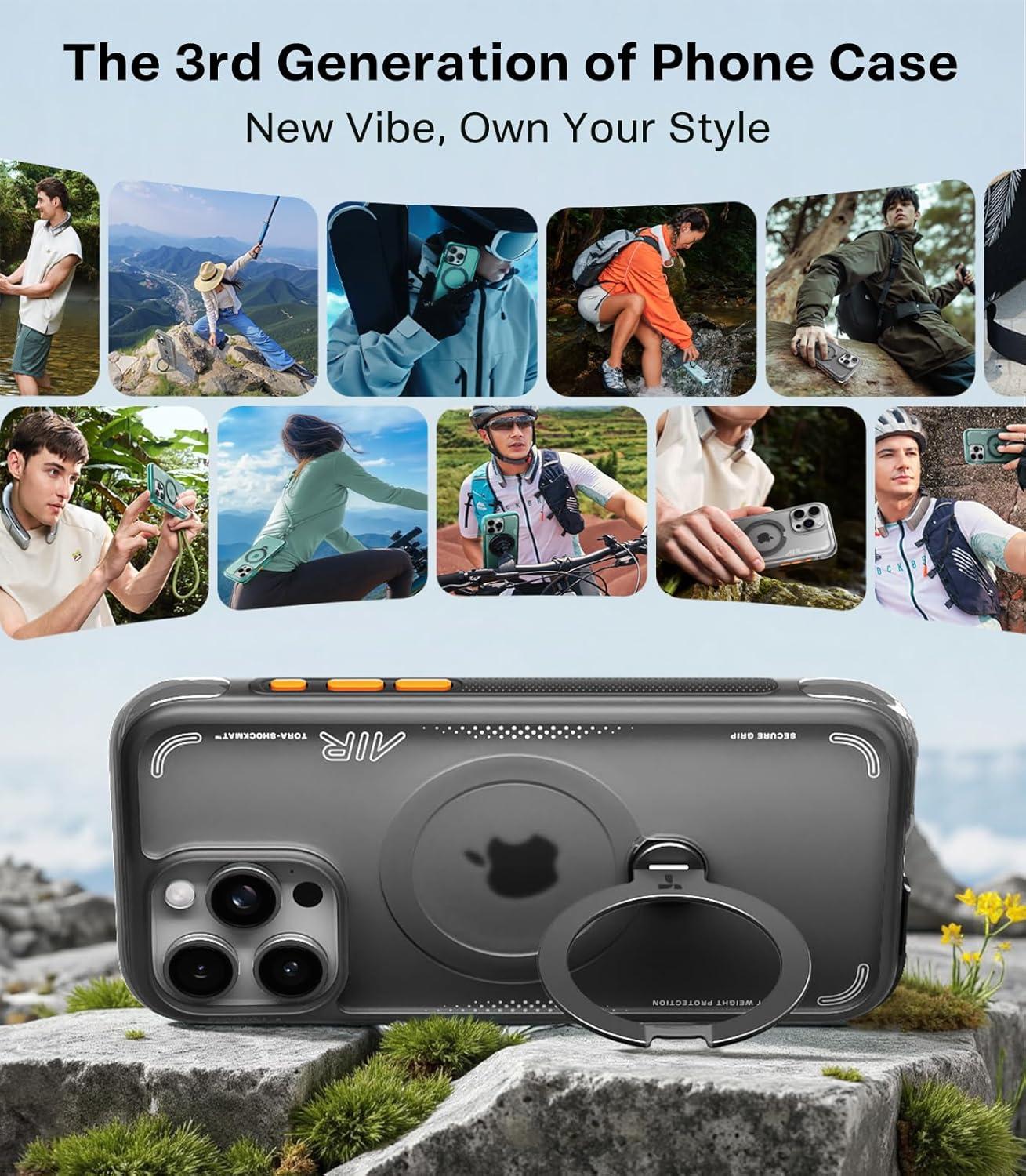 imageTORRAS Ostand Q3 Air for iPhone 17 Pro Max Case with 360 Magnetic Stand Fit for MagSafe MilGrade Drop Tested Camera Control Button Shockproof Phone Case for iPhone 17 Pro Max 69 Midnight BlueShadow Black