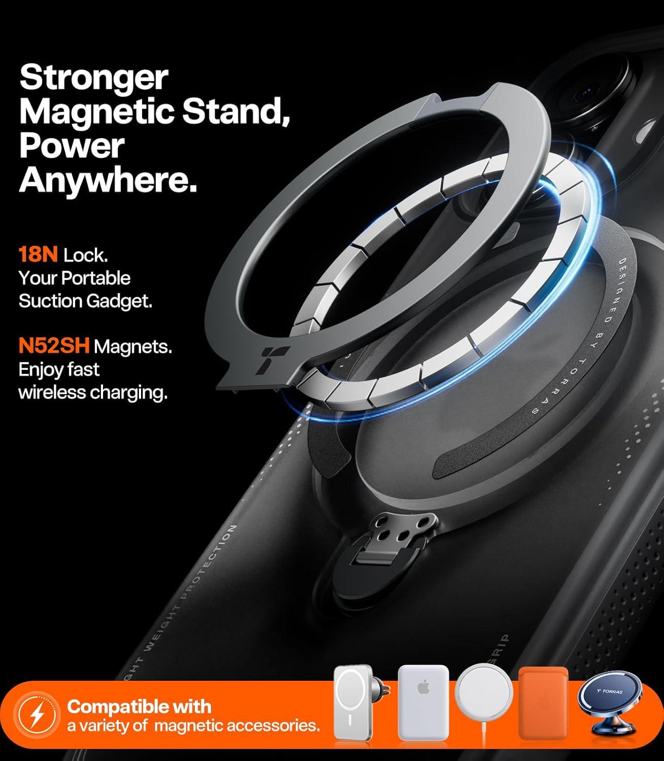 imageTORRAS Ostand Q3 Air for iPhone 17 Pro Max Case with 360 Magnetic Stand Fit for MagSafe MilGrade Drop Tested Camera Control Button Shockproof Phone Case for iPhone 17 Pro Max 69 Midnight BlueShadow Black