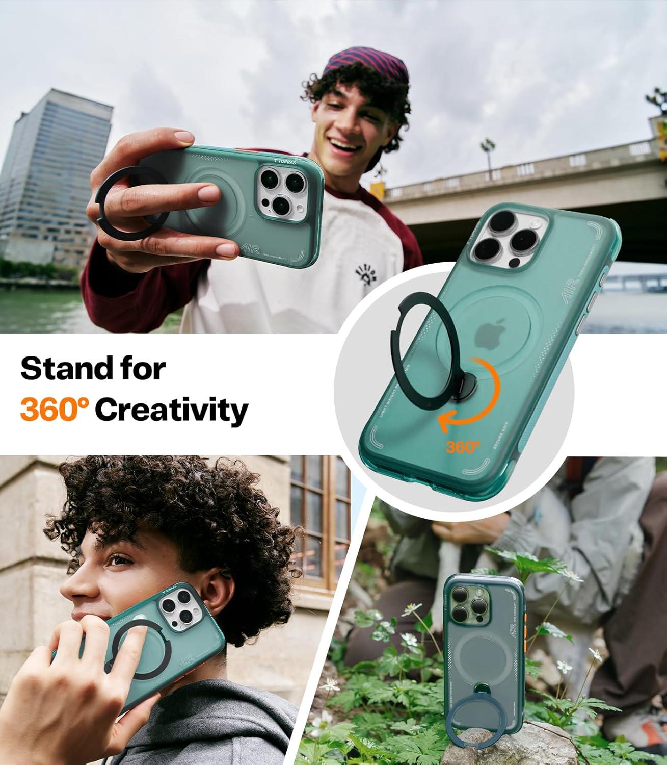 imageTORRAS Ostand Q3 Air for iPhone 17 Pro Max Case with 360 Magnetic Stand Fit for MagSafe MilGrade Drop Tested Camera Control Button Shockproof Phone Case for iPhone 17 Pro Max 69 Midnight BlueGlacier Sprint