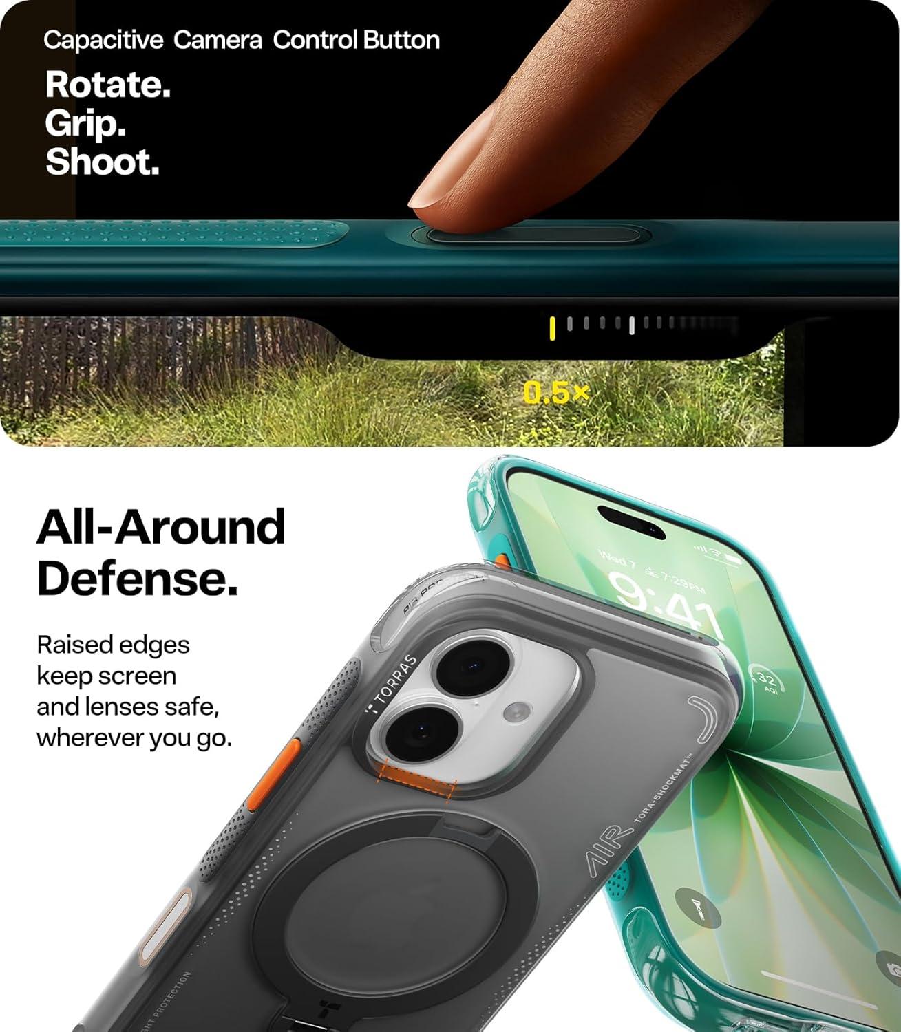 imageTORRAS Ostand Q3 Air for iPhone 17 Pro Max Case with 360 Magnetic Stand Fit for MagSafe MilGrade Drop Tested Camera Control Button Shockproof Phone Case for iPhone 17 Pro Max 69 Midnight BlueShadow Black